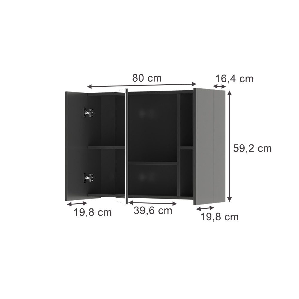 Vicco Badezimmerspiegelschrank Leopold, Anthrazit, 80 x 59.2 cm mit Regalen günstig online kaufen