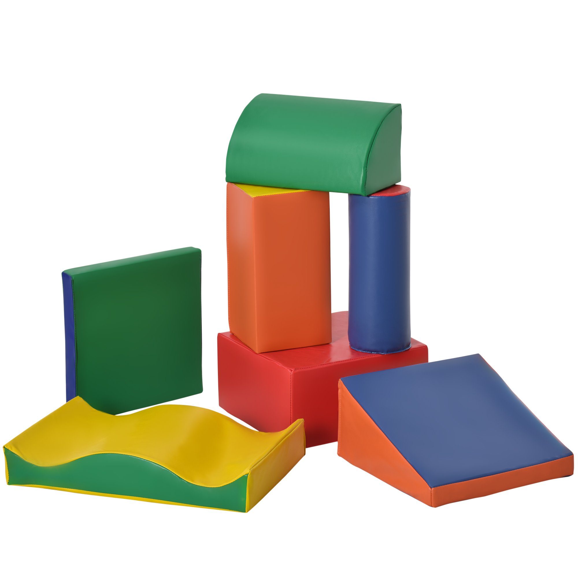 HOMCOM Soft-Bausteine, Riesenbausteine, Kunstleder, Bunt Spielbausteine, (Set, 7 St., Schaumstoffbausteine zum Toben & Klettern), weiche Bauklötze für Kinderzimmer und Kindergarten