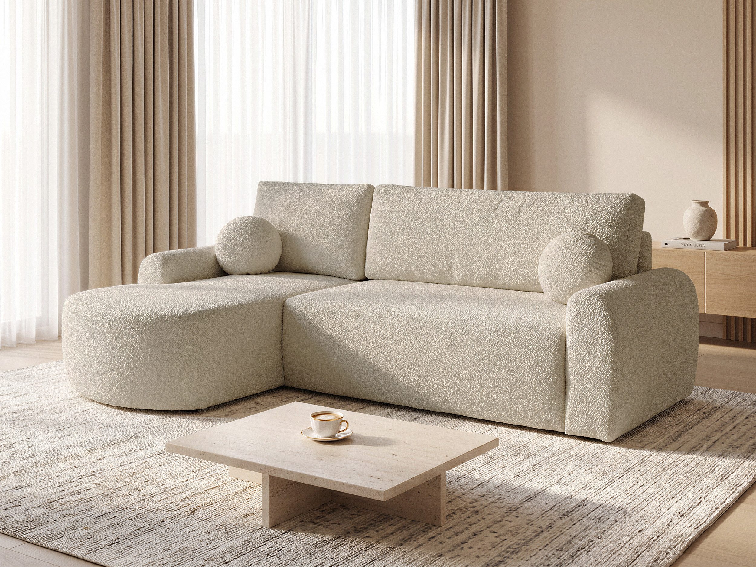 Sofnet Ecksofa Jazz, mit Schlaffunktion und Bettkasten, L-Form Couch, Bouclé-Material, Schlafsofa mit Wellenfeder