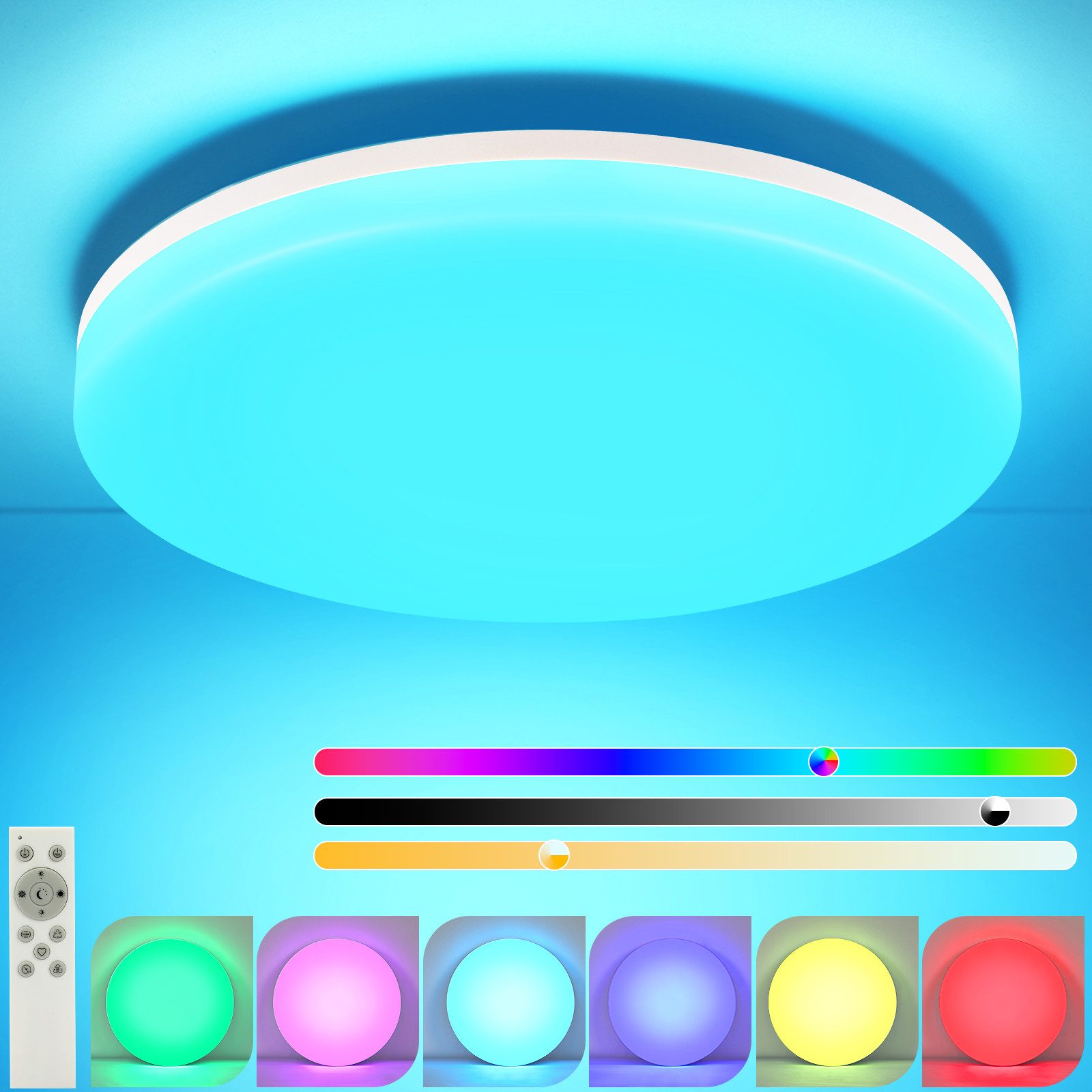 ZMH LED Deckenleuchte Dimmbar RGB Schlafzimmerlampe Rund mit Fernbedienung Whonzimmer, Augenschutz, LED fest integriert, 3000-6500k, Flach - Küchenlampe, für Küche Flur, Wasserdicht, Ø28CM