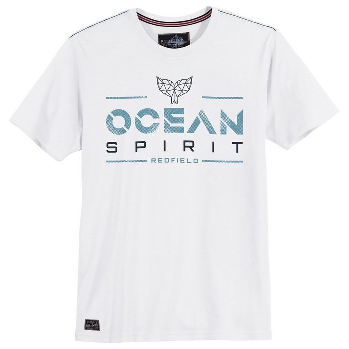 redfield Rundhalsshirt Große Größen Herren T-Shirt weiß Print Ocean Spirit Redfield