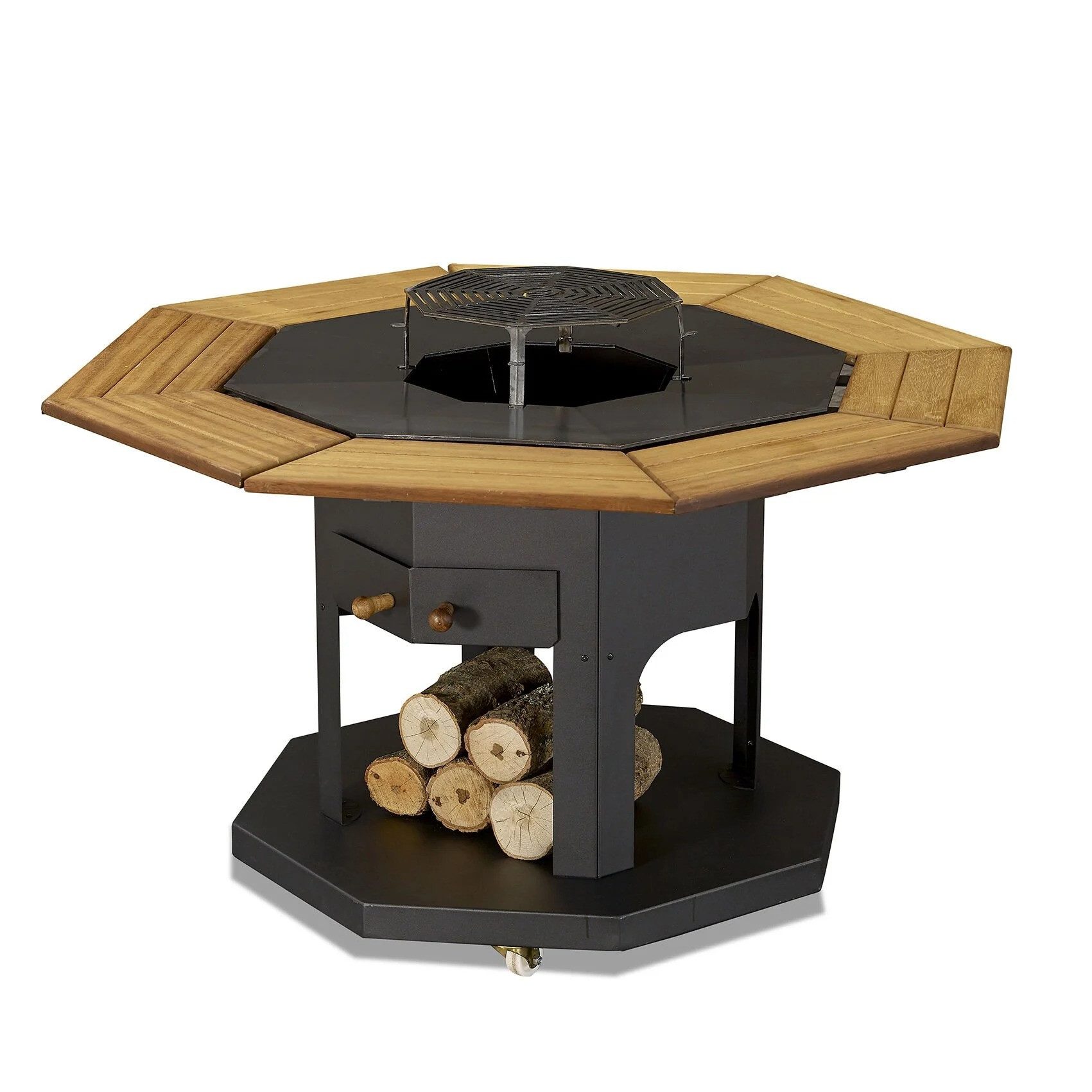 JVmoebel Grillkamin Schwarzer Holz-Grilltisch mit Ablageflächen für Gartenpartys, Made in Europe