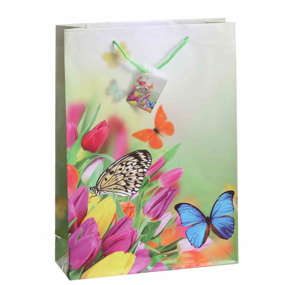 Linoows Gartenschere Geschenktüten, Papiertüten, 10 Stück, Frühling Tulpen mit Schmetterlin, Große Papiertragetaschen