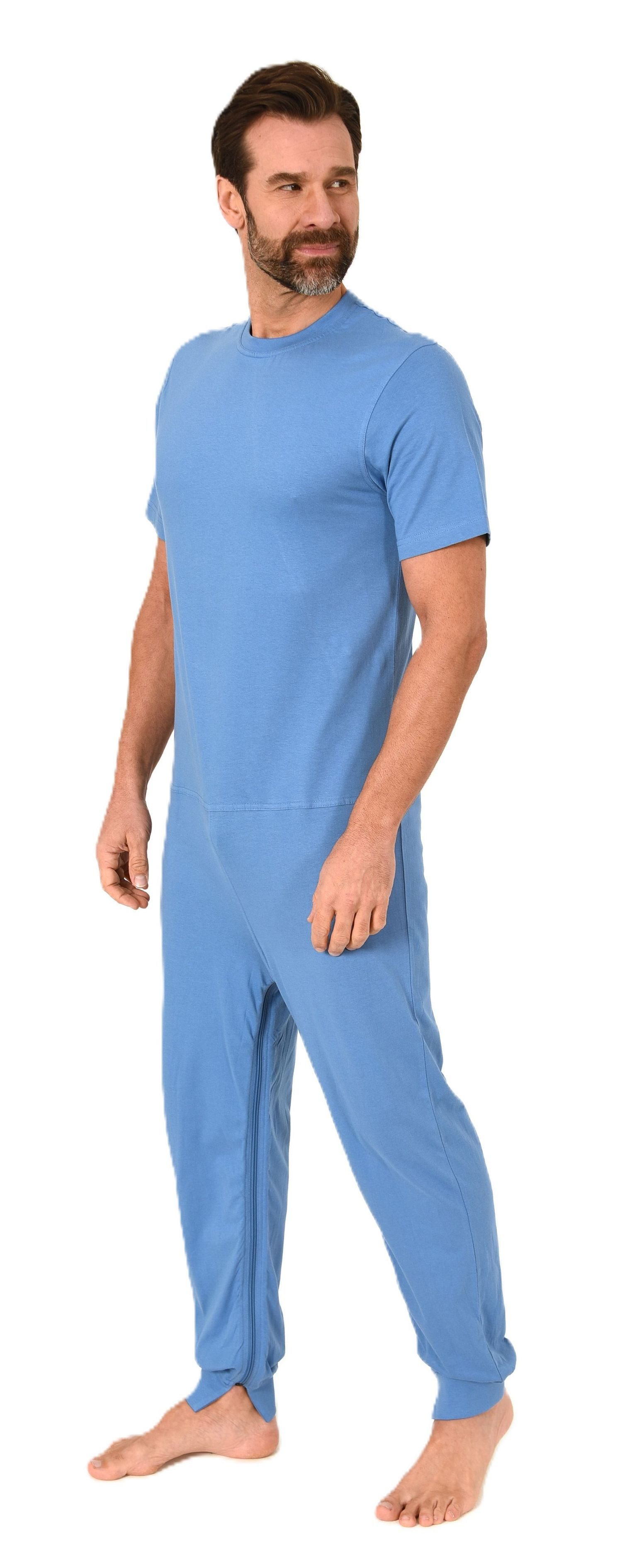 Normann Care Pyjama Herren kurzarm Pflegeoverall mit langen Bein und 2 Reis günstig online kaufen