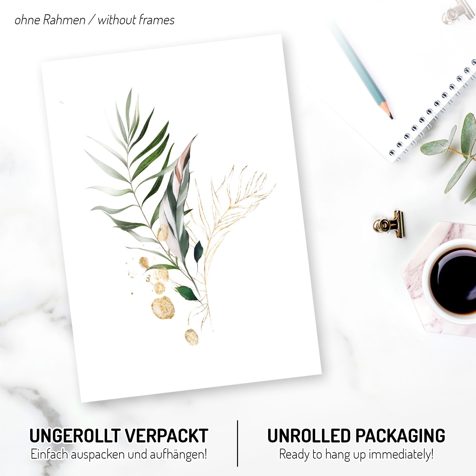 Kreative Feder Poster, Pflanzen (Set, 3 St), 3-teiliges Poster-Set, Wandbil günstig online kaufen