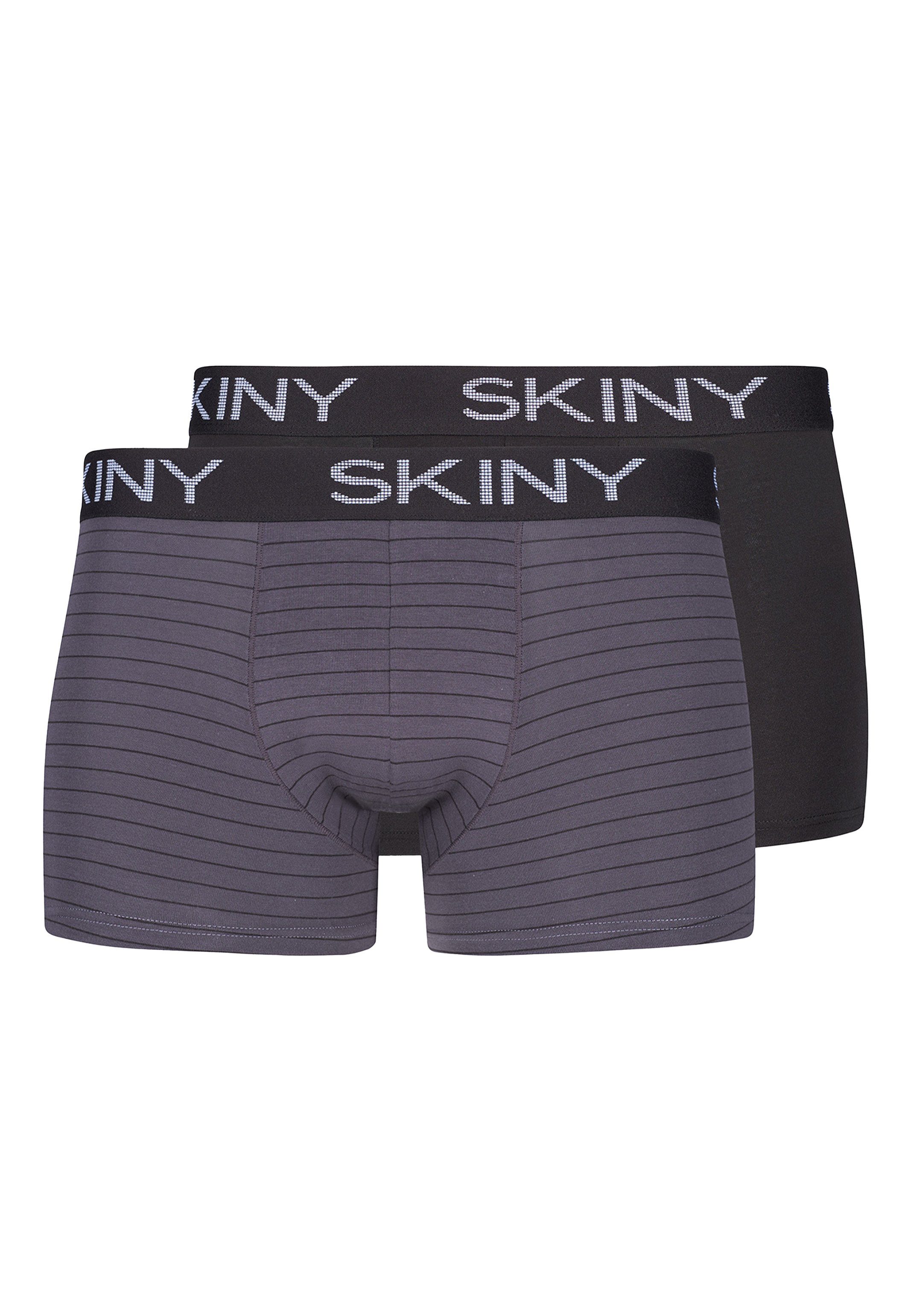 Skiny Retro Boxer 2er Pack Cotton (Spar-Set, 2-St) Retro Short / Pant - Baumwolle - Ohne Eingriff - Körpernaher Passform Anthracite Stripe Selection