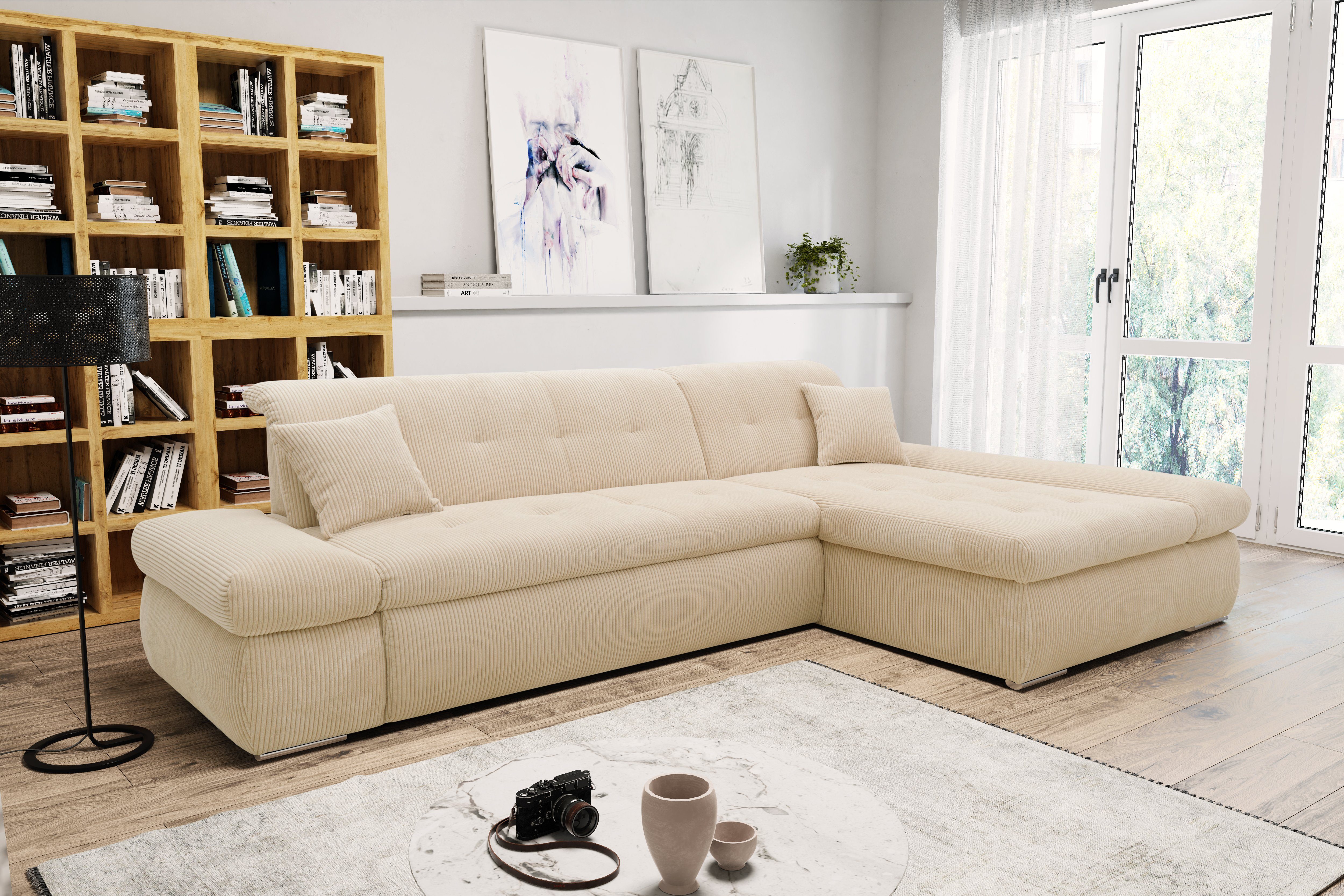 DOMO collection Ecksofa Moric Schlafsofa B/T/H 300/172/80 cm, auch in Cord, L-Form, XXL-Format, wahlweise auch mit Bettfunktion und Armverstellung