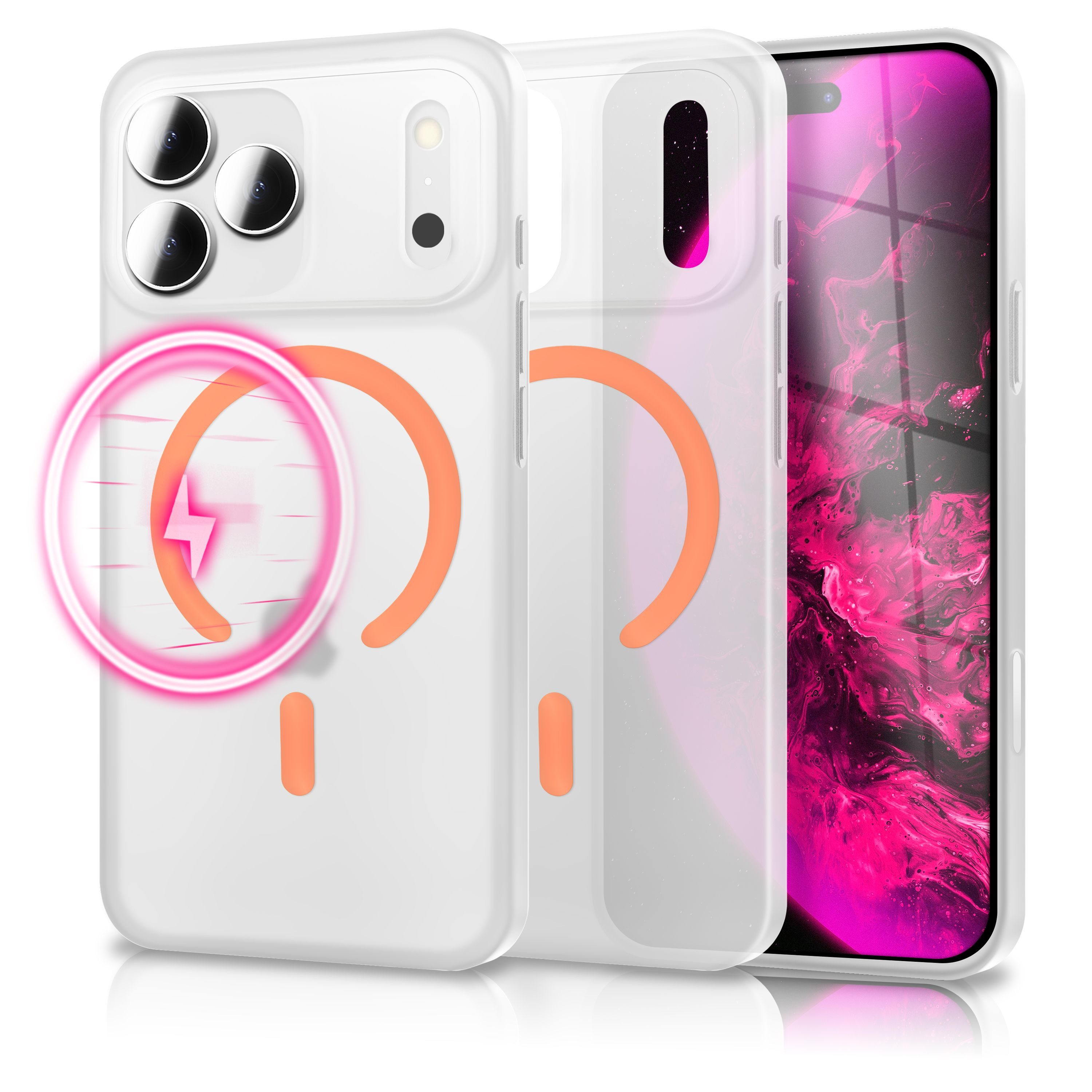 Nalia Smartphone-Hülle Apple iPhone 17 Pro Max, Glow MagSafe Hülle / Leuchtender Ring / Extrem Dünn 0,3mm / Frosted