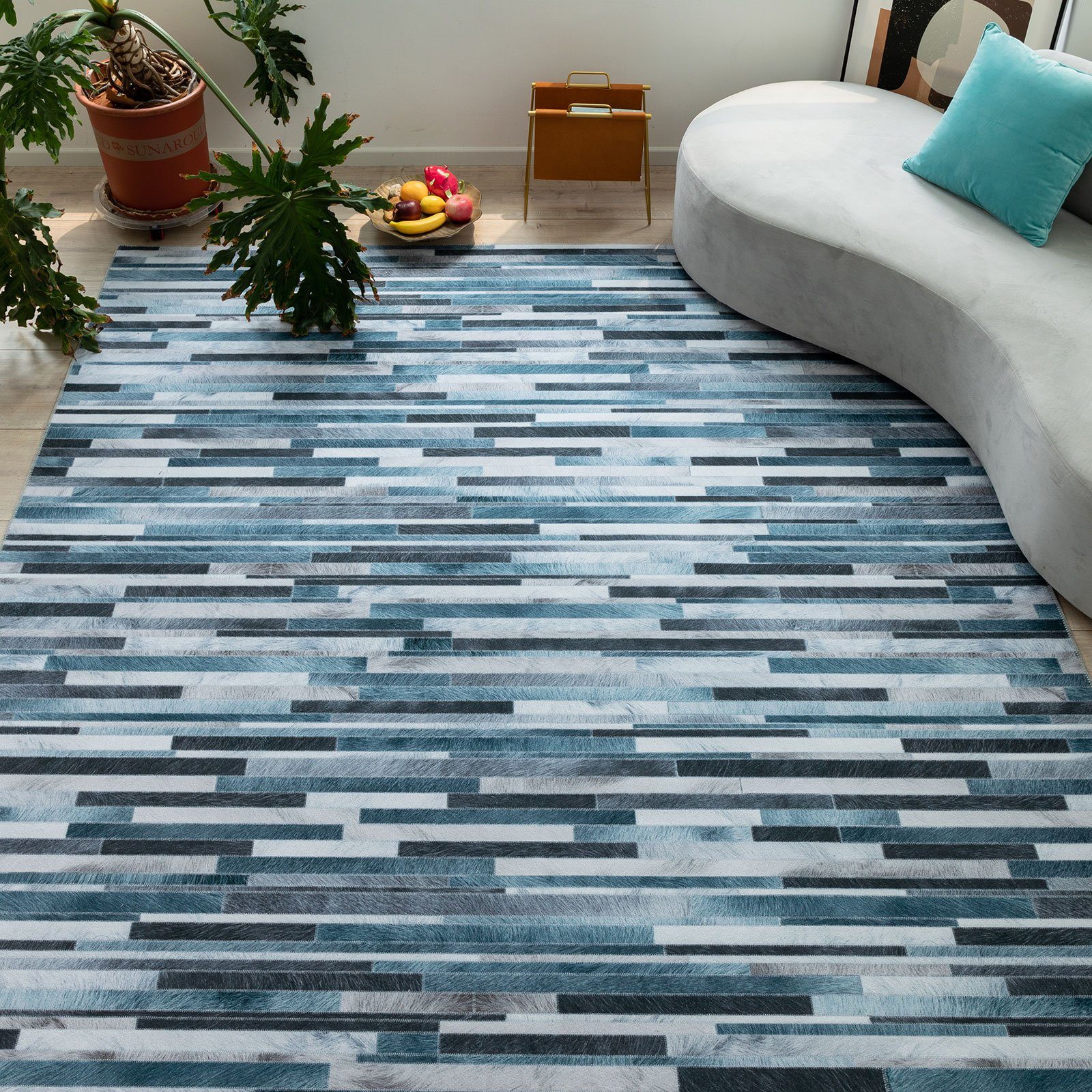 Teppich Coronado, Flur, × Taleta, 3 80 Schlafzimmer, mm, Esszimmer, 150 Wohnzimmer, Blau maschinewaschbar, Höhe: cm