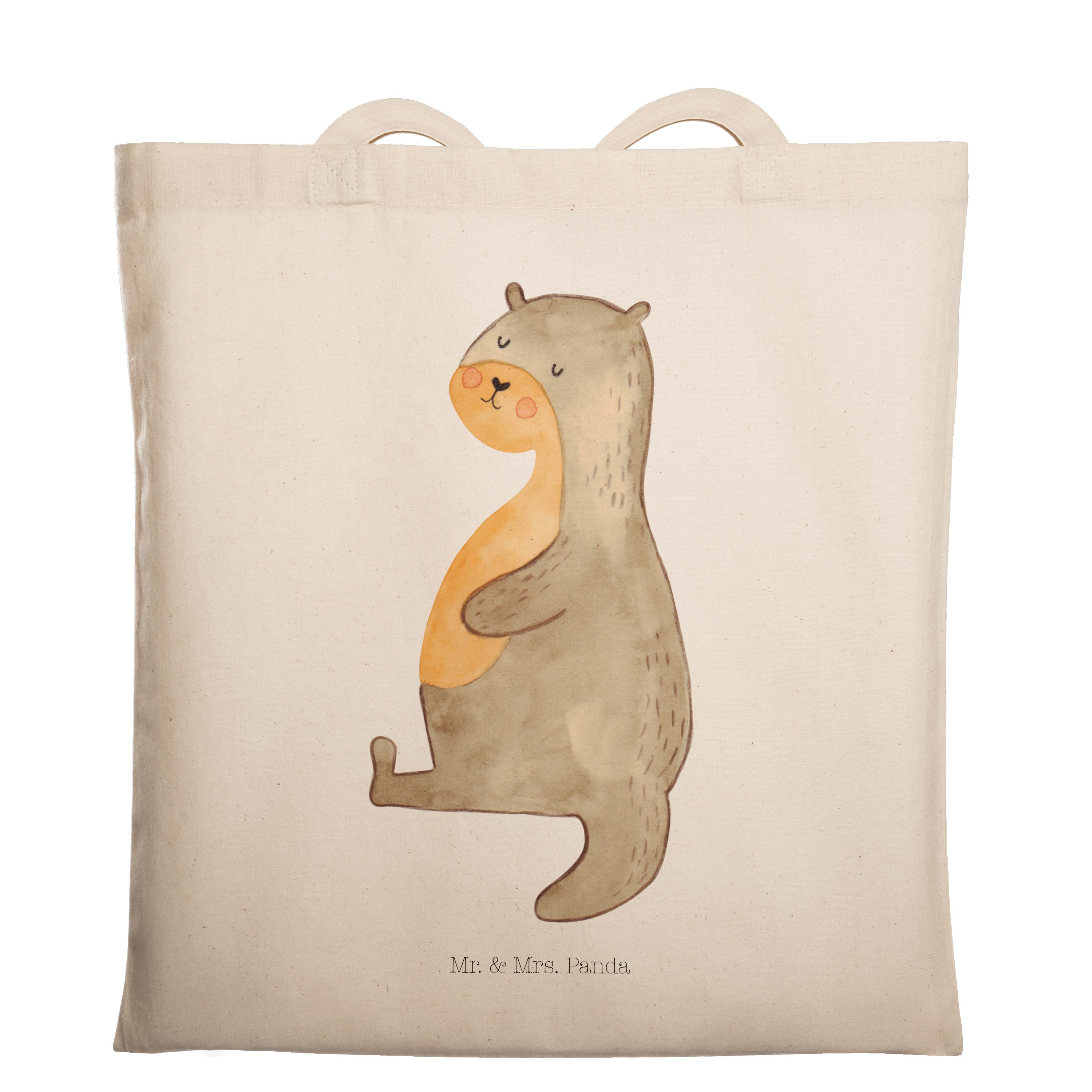 Geschenk, Fischotte & Bauch Mr. Tragetasche (1-tlg) Transparent Otter - Einkaufstasche, Mrs. Panda - dick,