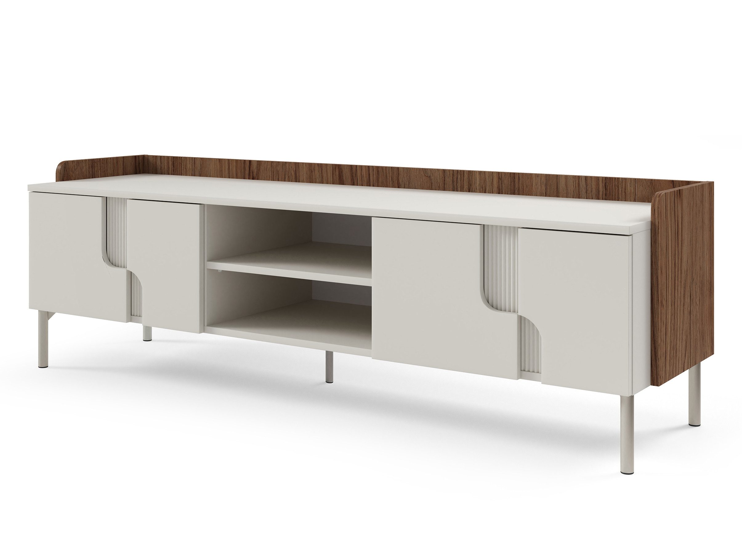 Beautysofa Lowboard POSITIVO Skandinavisches Design mit 4 Türen (TV-Schrank mit geriffelte Details, 2 offene Fächer, Tip-On-System), Breite: 160 cm