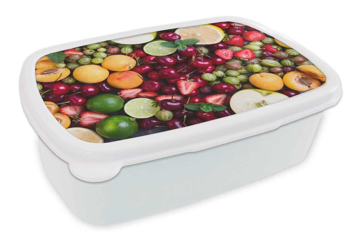 MuchoWow Lunchbox Obst - Farben - Sommer, Kunststoff, (2-tlg), Brotbox für Kinder und Erwachsene, Brotdose, für Jungs und Mädchen weiß
