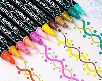 Fivejoy Lackmarker Acrylstifte für Steine,Farben Wasserfest Dual Tip Marker Stifte für, Papier,Leinwand, Glas, Holz - Ideal zum Basteln,Bemalen von Steinen