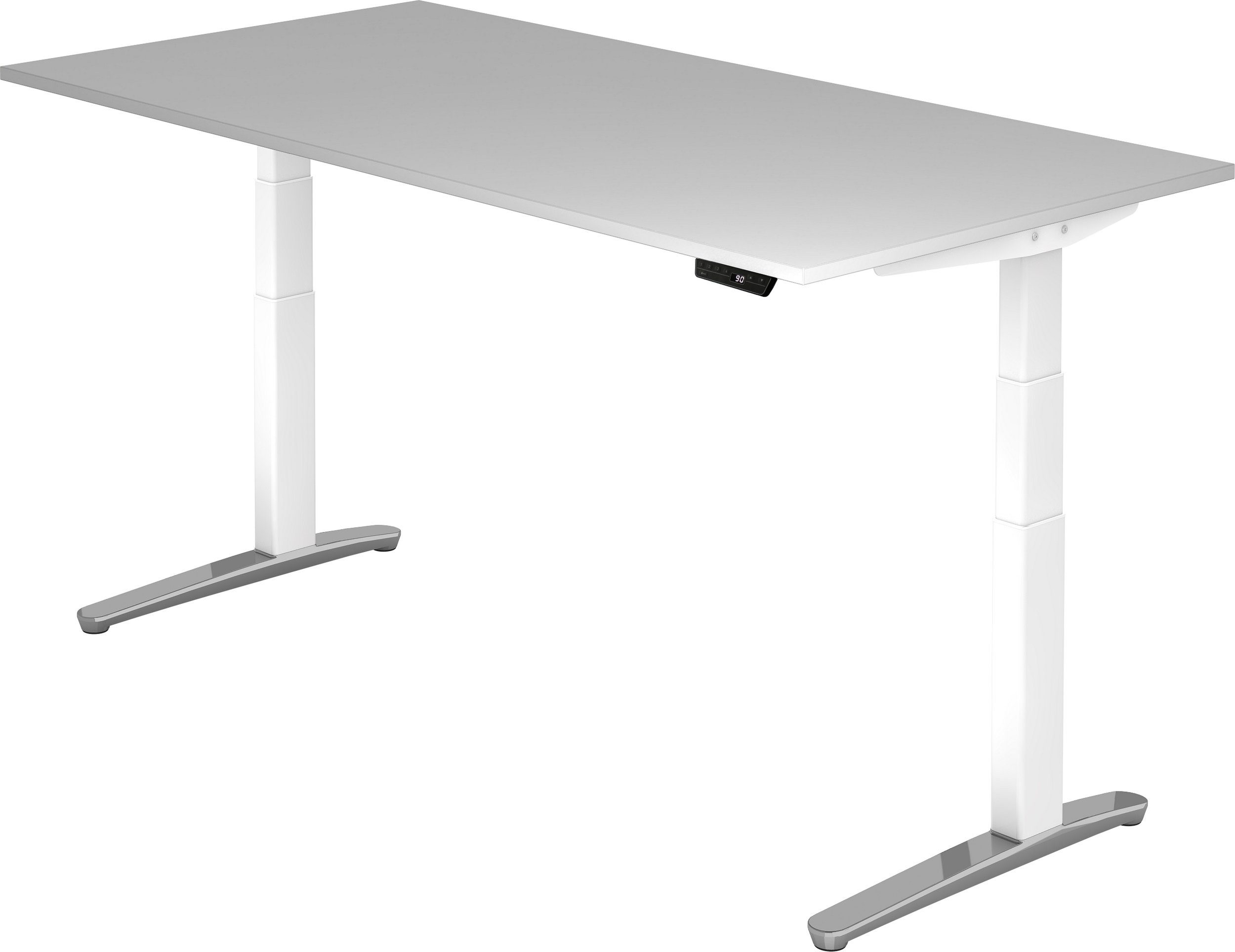 bümö Schreibtisch Schreibtisch elektrisch - poliert Weiß/Alu - cm 100 200 Grau x XBHM, Gestell: Rechteck: Dekor