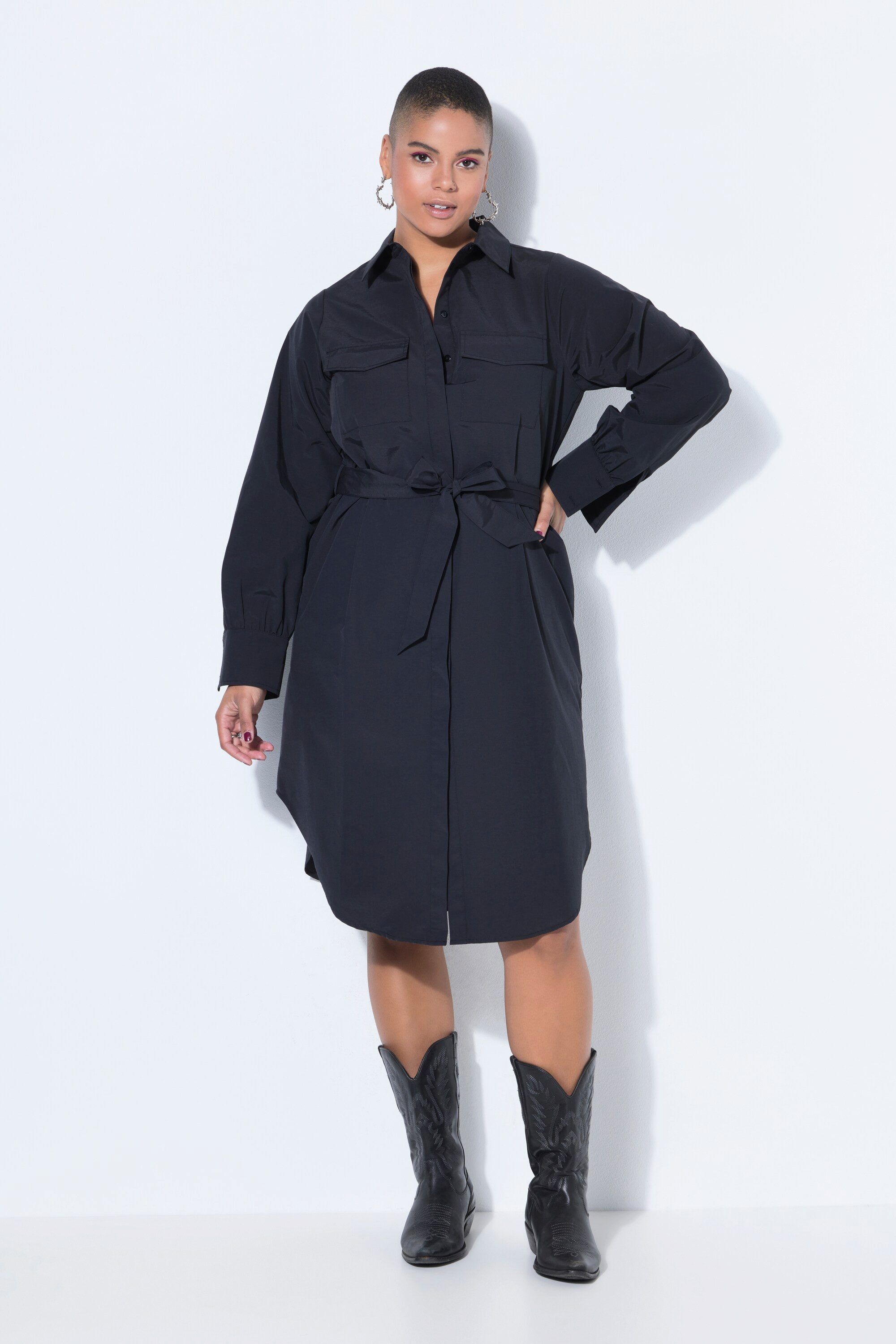 Studio Untold Jerseykleid Hemdblusenkleid Fitted Fit Midilänge Bindegürtel