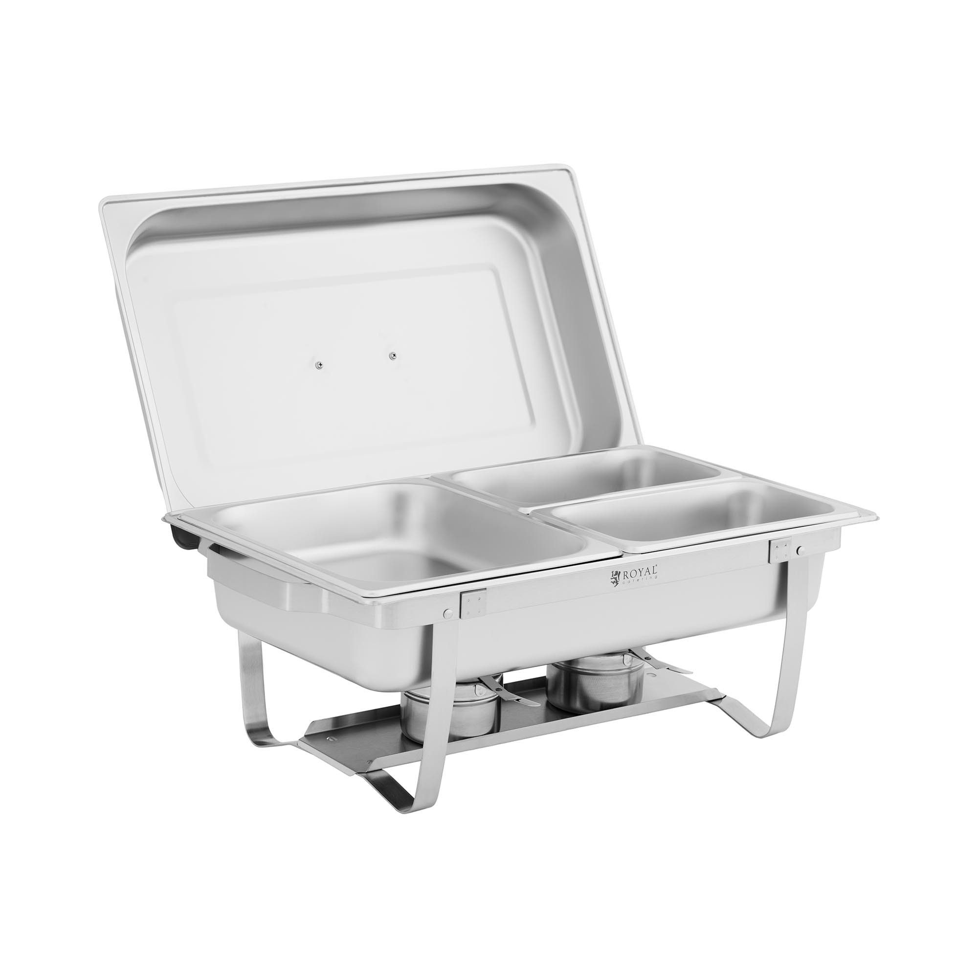 Royal Catering Speisenwärmer Chafing Dish 9L GN 1/2 + 2x GN 1/4 2 Brennstoffbehälter