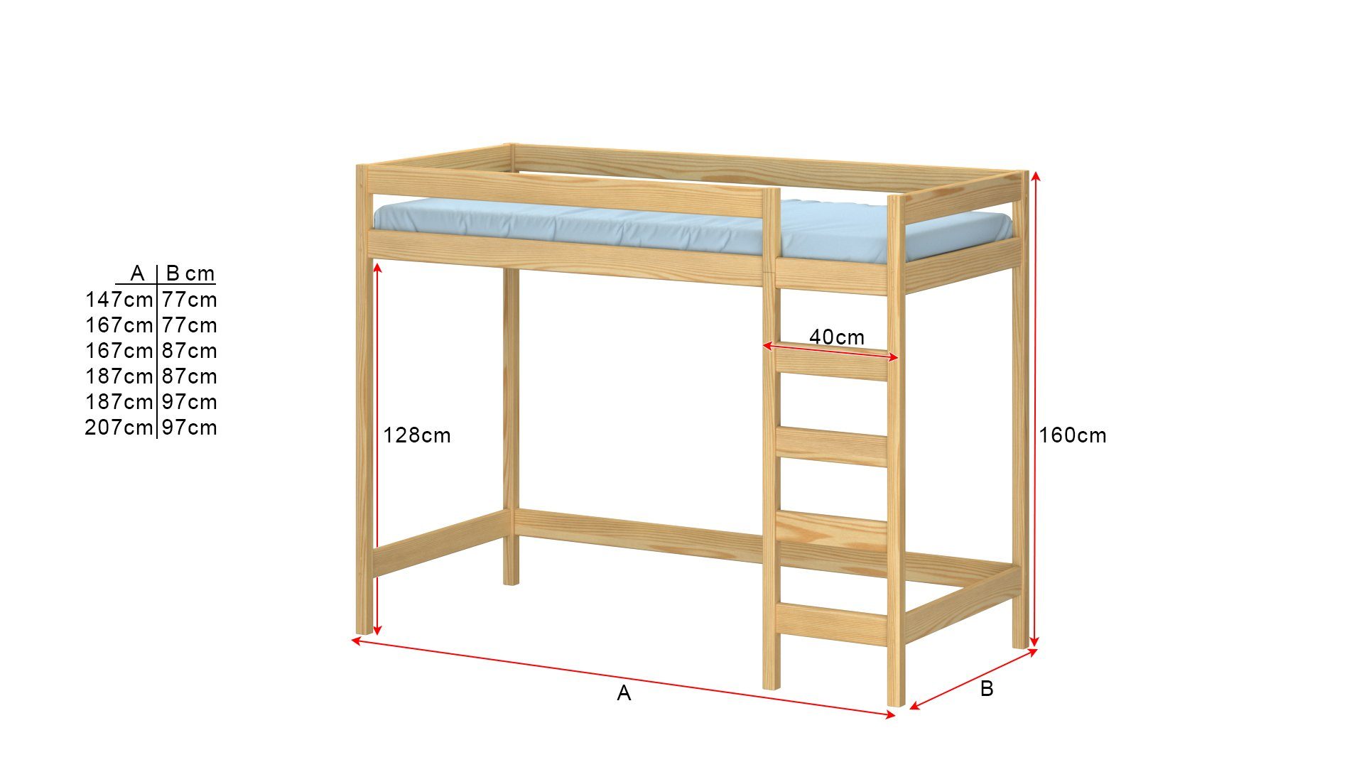 Sicherheitsbarriere), Massivholz Kinderbett Luki Lackierung Farblose (Lattenrost, Siblo