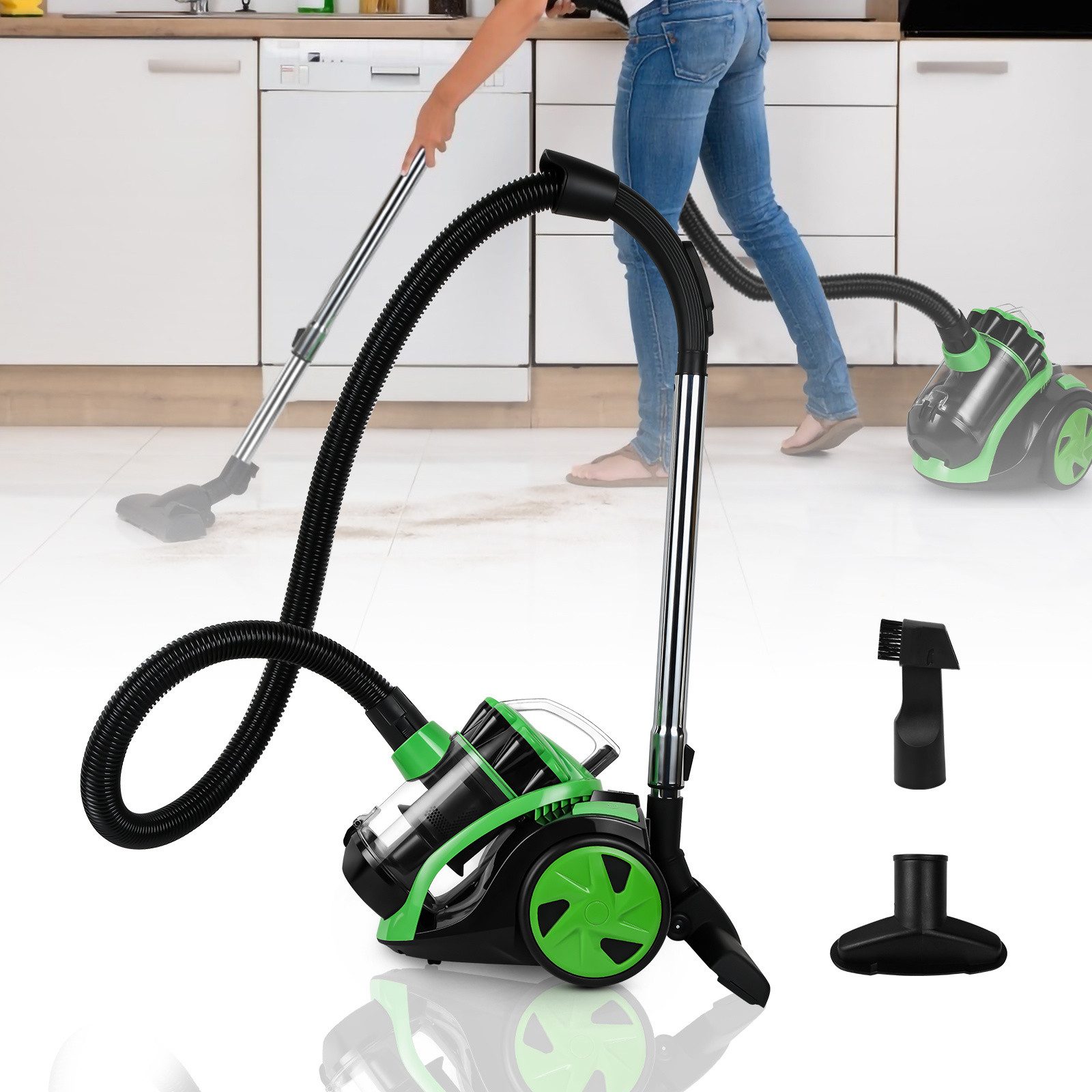 Clanmacy Bodenstaubsauger Staubsauger ohne Beutel,3,0L Staubbehälter,inkl. Zusatzdüsen,900W, 899 W, Moderne beutellose Multi-Zyklon-Technologie