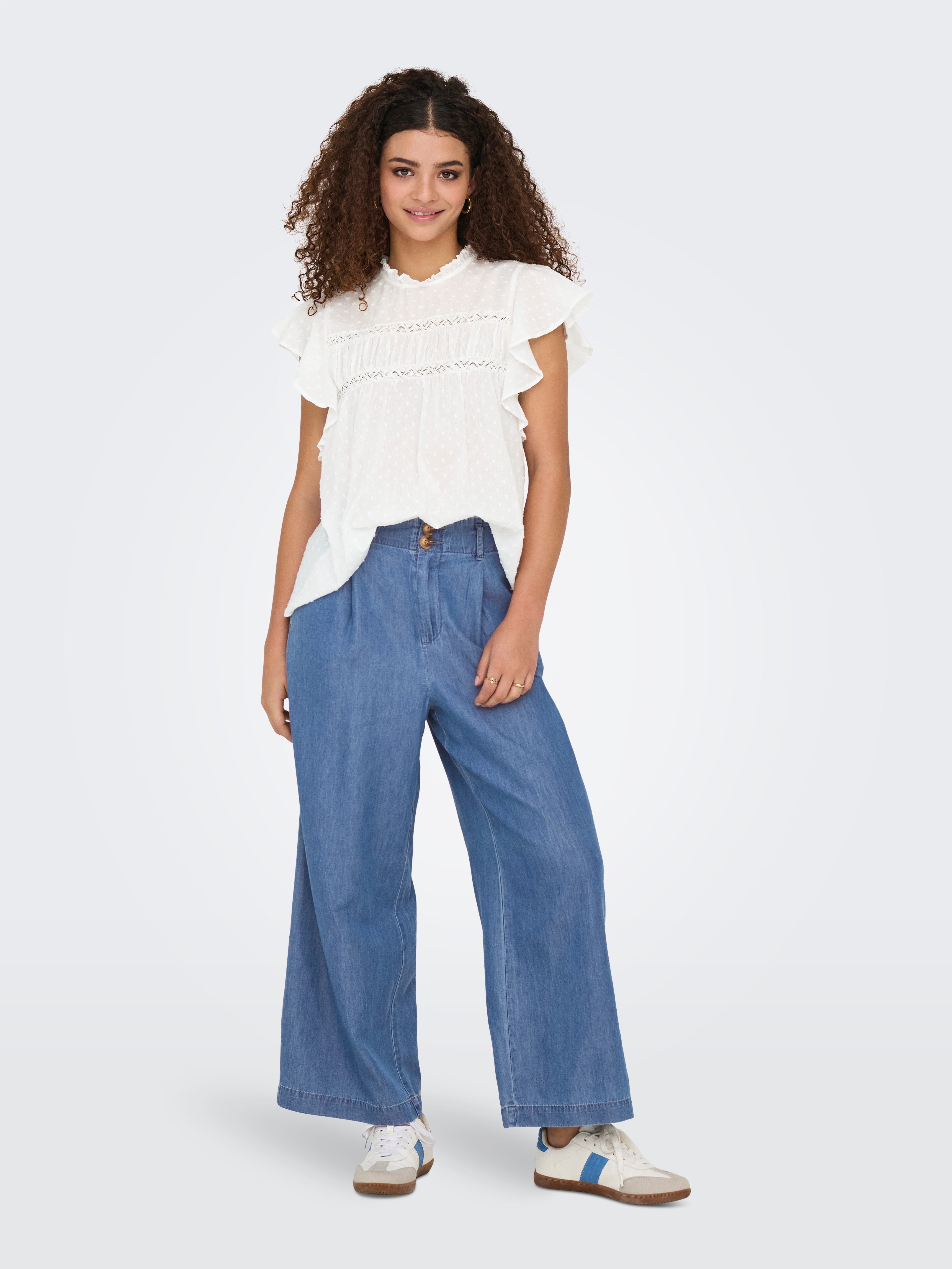 ONLY Rüschentop ONLKATTI S/S DOBBY TOP WVN NOOS Baumwolle, regular fit – Bild 4 von 5