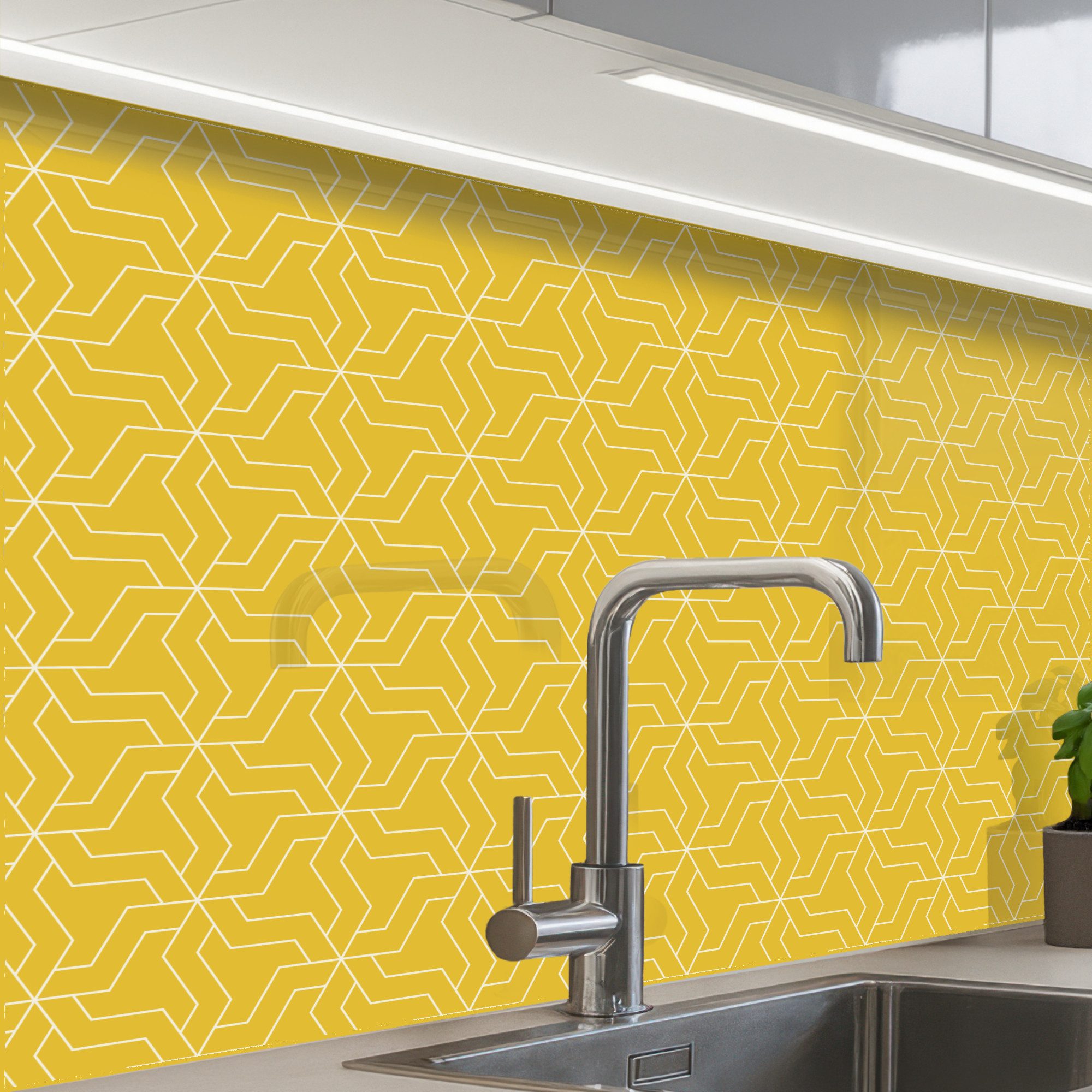 KitchenYeah Küchenrückwand Muster selbstklebend (keine Folie) Weiß - Gelb - Gemustert - Geometris, (1-tlg), Spritzschutz, Küche, Rückwand, Küchenwand, Küchenfront, 30x20 cm