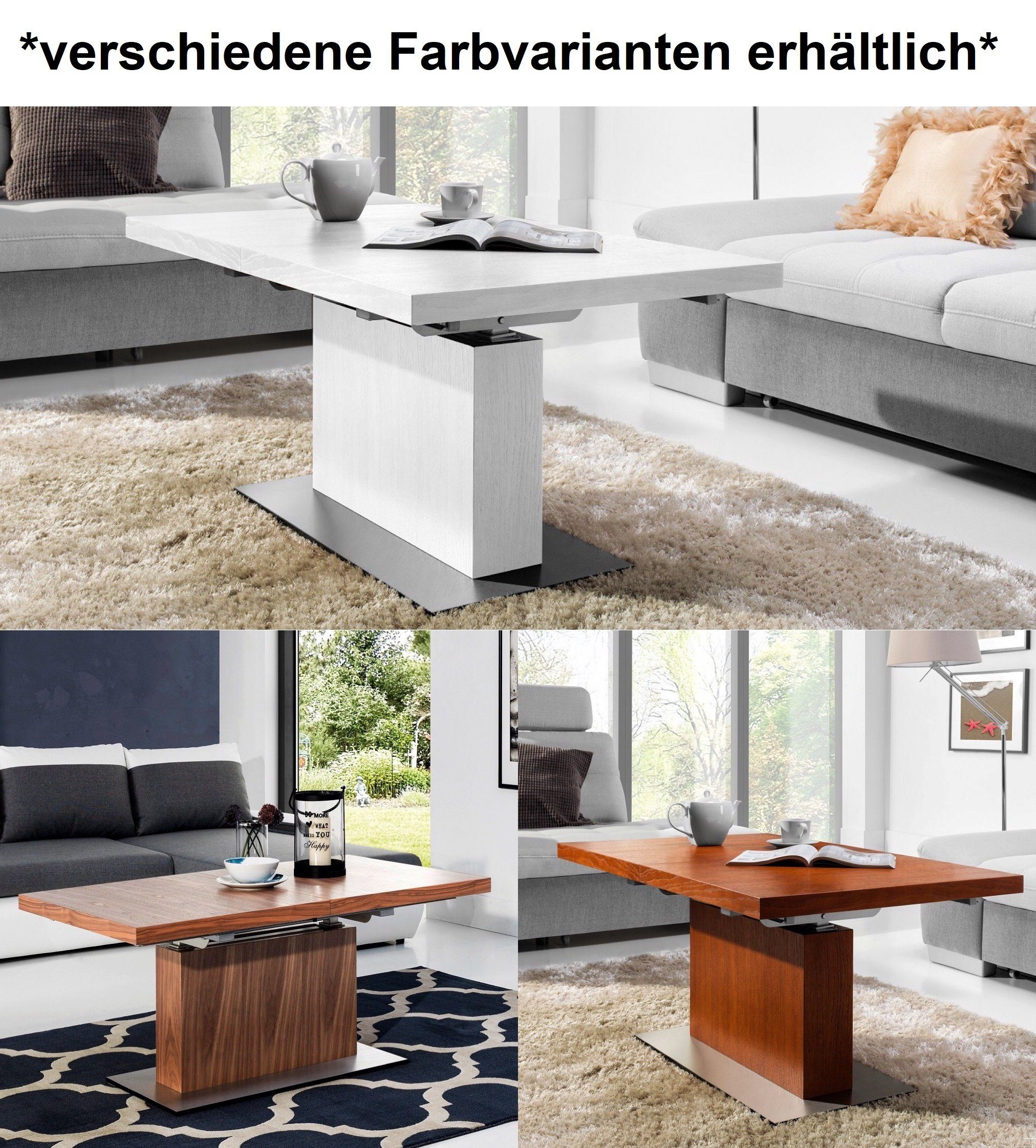 ausziehbar & Couchtisch designimpex Weiß Design Esstisch höhenverstellbar Seidenmatt MN-7