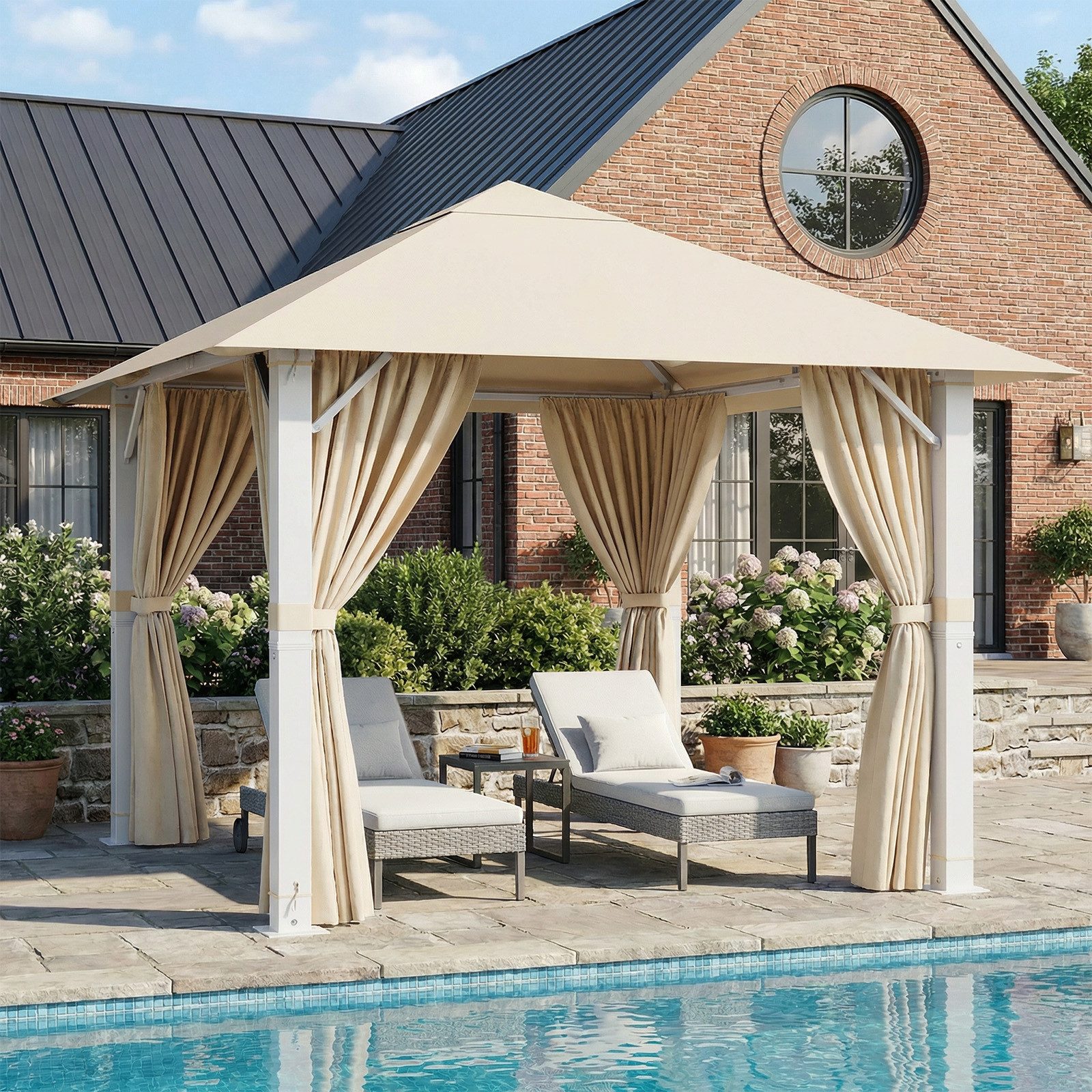 HOMALL Pavillon Winterfest und Wasserdicht 3x3/3x4m Patio für 6-10 Personen, mit 4 Seitenteilen, (160 g + Gegengewicht PU-beschichtetes Polyestergewebe Dicker fester Rahmen), Pavillon mit 90-mm-Aluminium, Dreiecksverstärkung und Doppelträgerdach