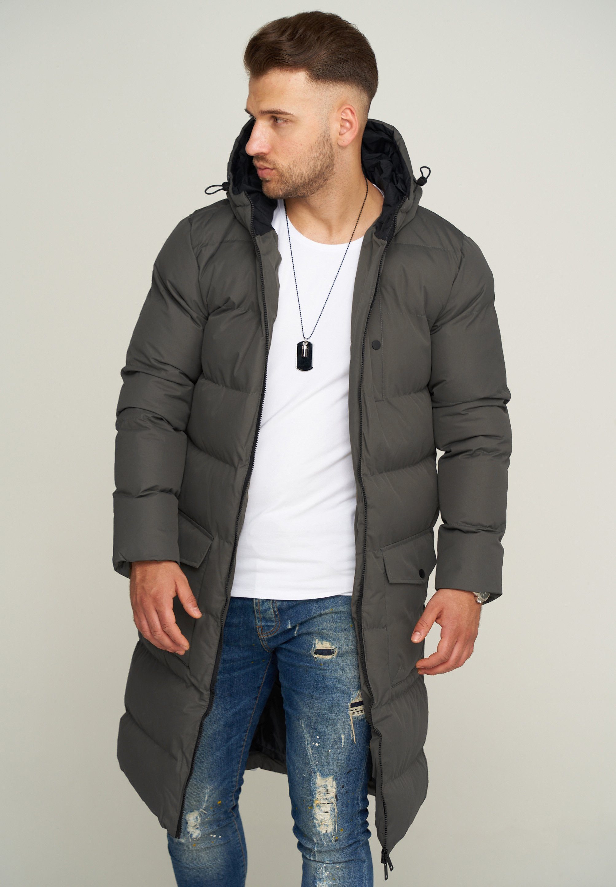 Winterjacke mit Charcoal SOULSTAR Kapuze Pufferjacke Parka Steppjacke warme S2KANSK Wintermantel