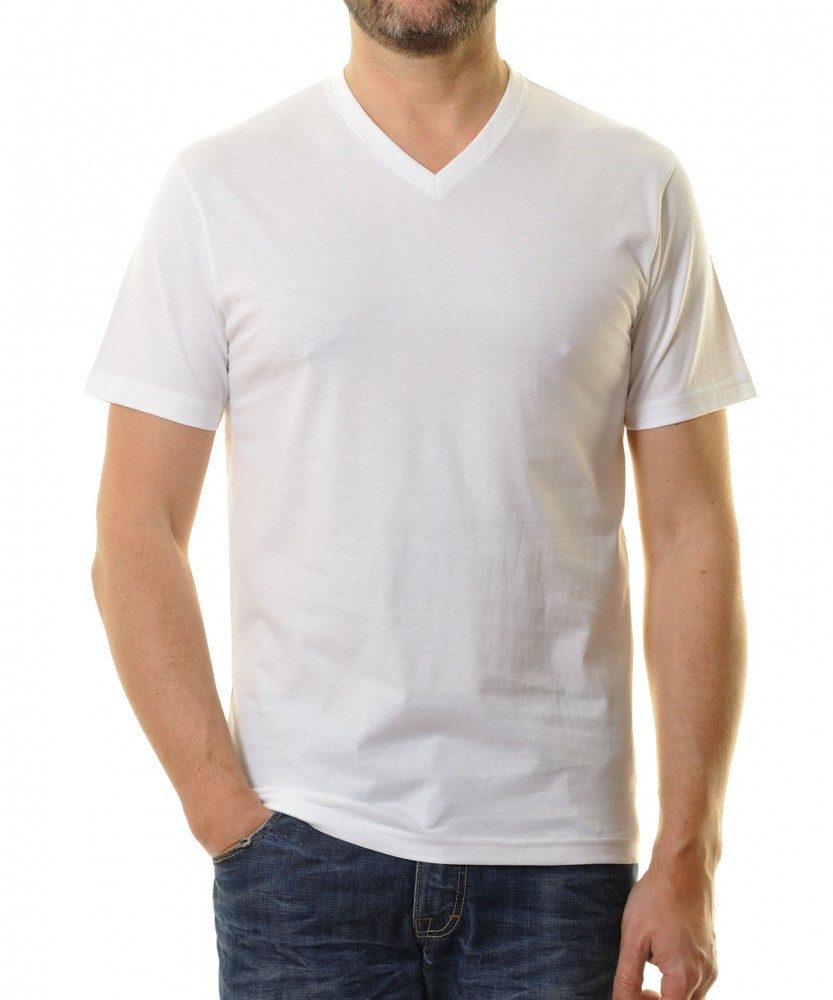 RAGMAN T-Shirt RAGMAN Herren T-Shirt Doppelpack LONG&TALL V-Neck Regular Weiß
