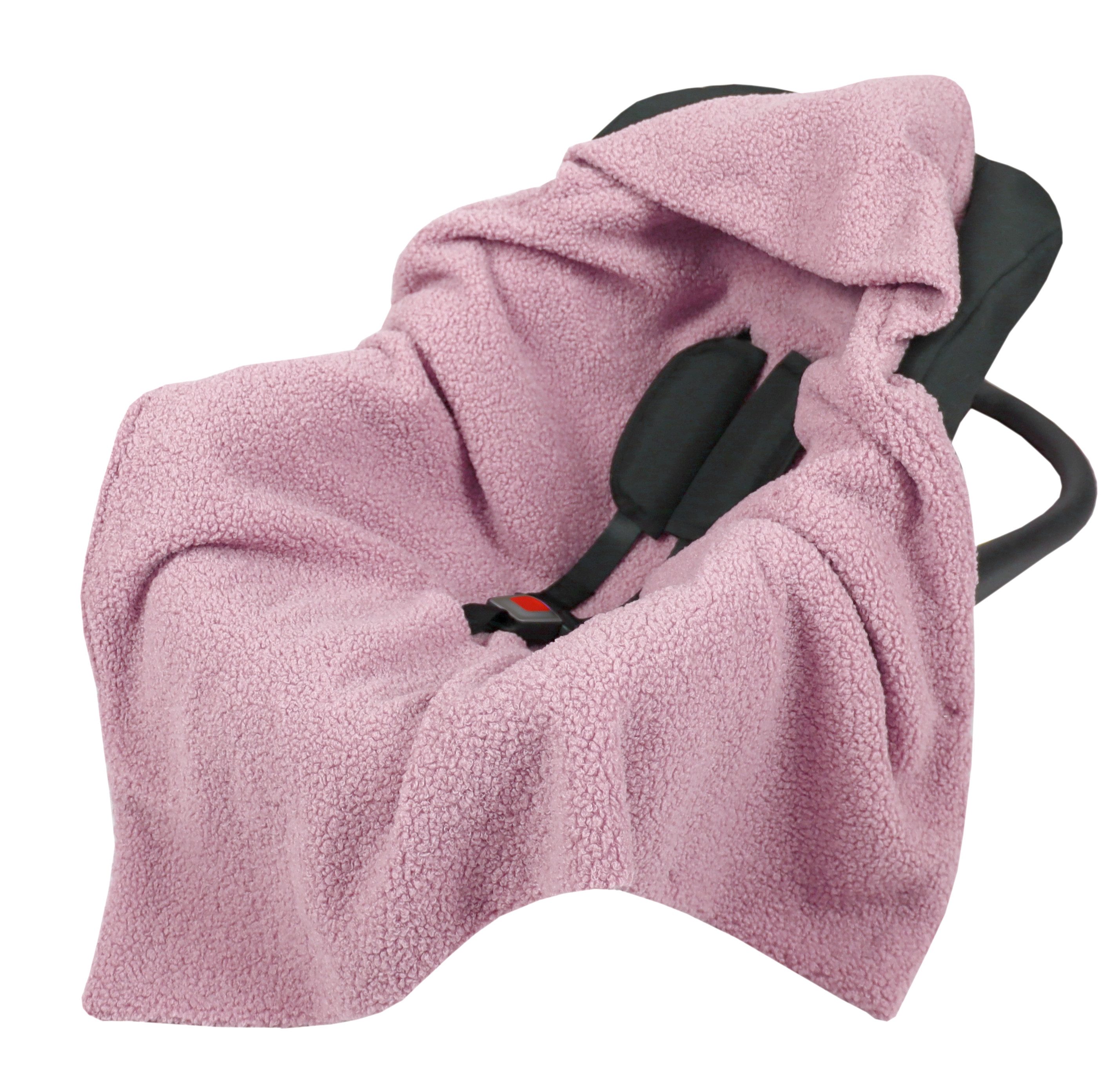BabyLux Babyschale Warme Einschlagdecke Bouclé 80x80 cm für Autositz Decke 0+, Bouclé - Rosa - 80x80cm