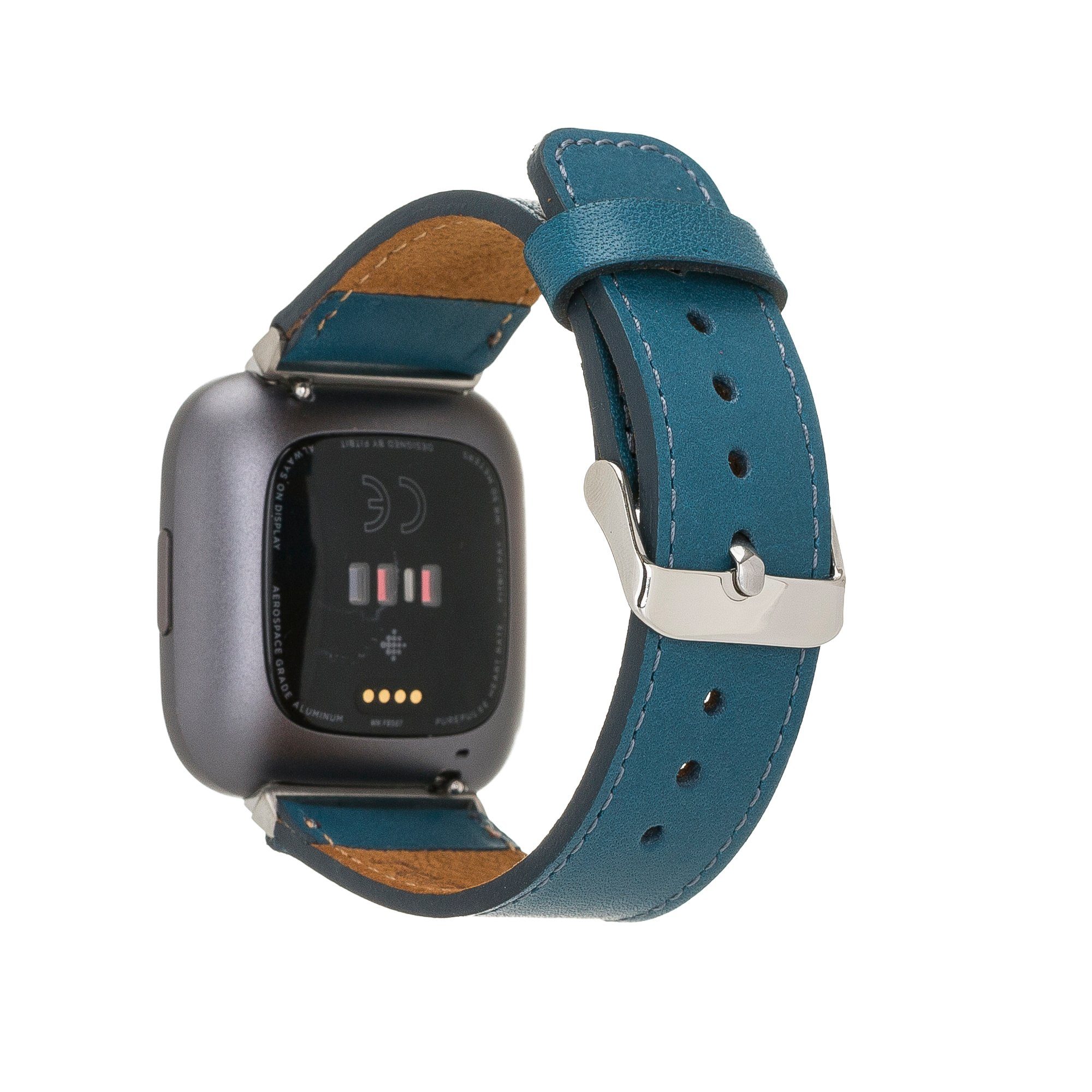 Renna Leather Smartwatch-Armband Fitbit Versa 4 / 3 / Sense & 2 Armband Echtes Leder Ersatzarmband BLAU
