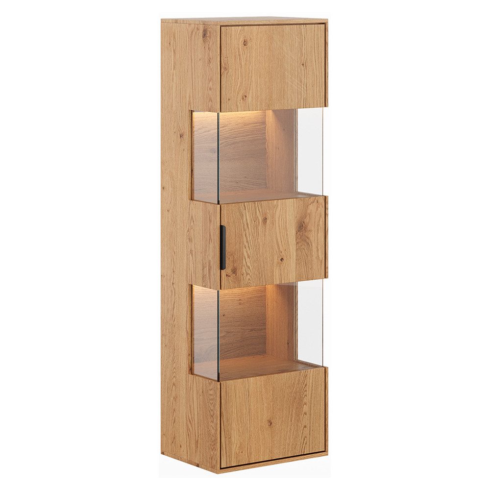 Lomadox Hängevitrine TIVAT-163 Eiche massiv geölt, 43 cm breit, inkl. LED-Beleuchtung