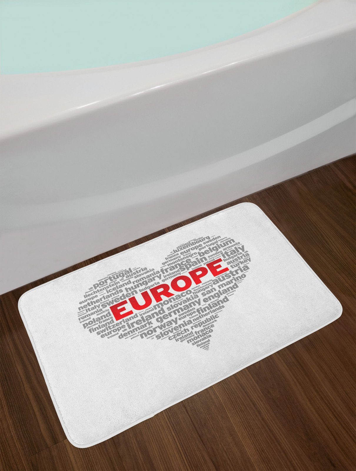 Badematte Plüsch Badezimmer Dekor Matte mit rutschfester Rückseite  Abakuhaus, Polyester, 1-tlg. Badematte, Europa Europäische Ländernamen Herz