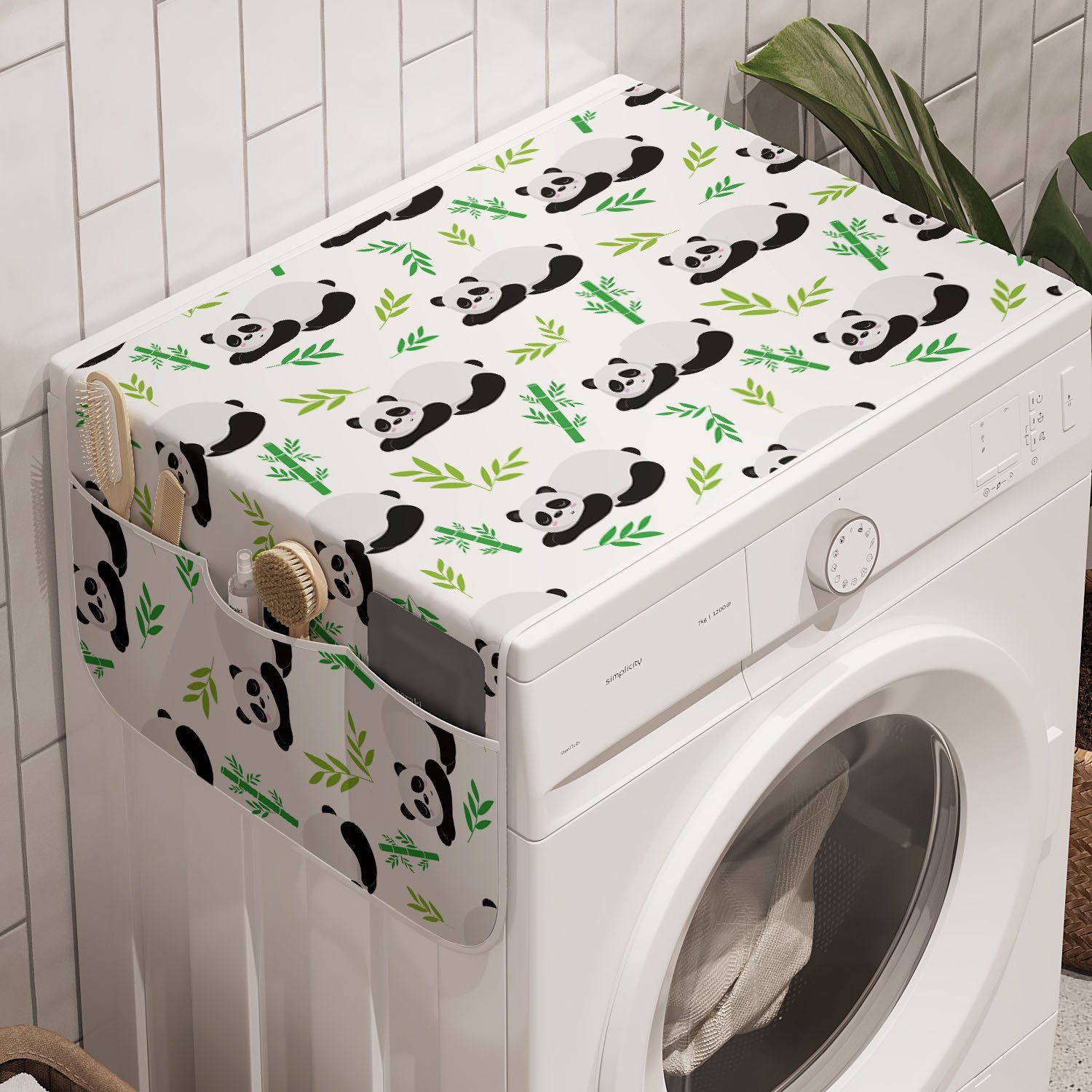 Abakuhaus Badorganizer Anti-Rutsch-Stoffabdeckung für Waschmaschine und Trockner, Bambus Sleeping Panda Tiere Kräutern