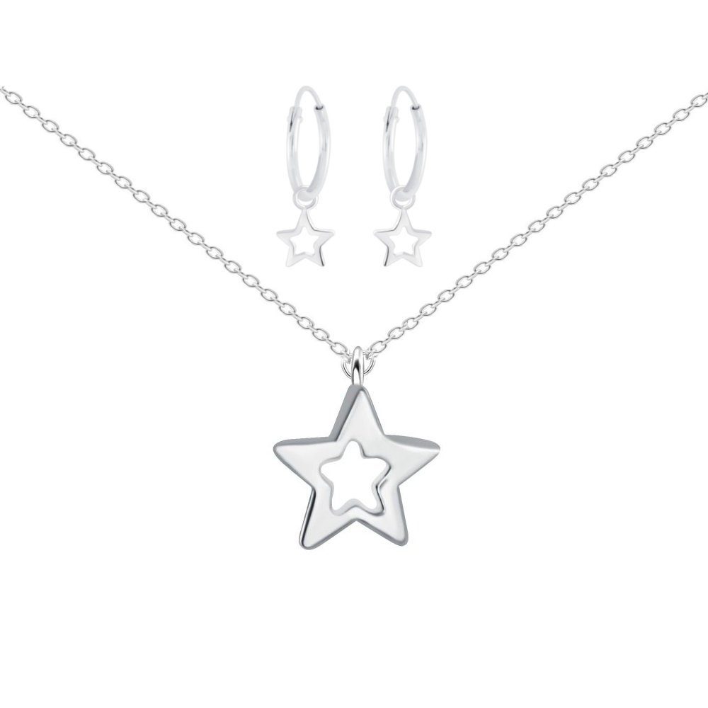 ALEXANDER YORK Schmuckset Kinder Charm-STERN, 4-tlg. (Set, Kette mit Anhänger, Creolen), 925 Sterling Silber