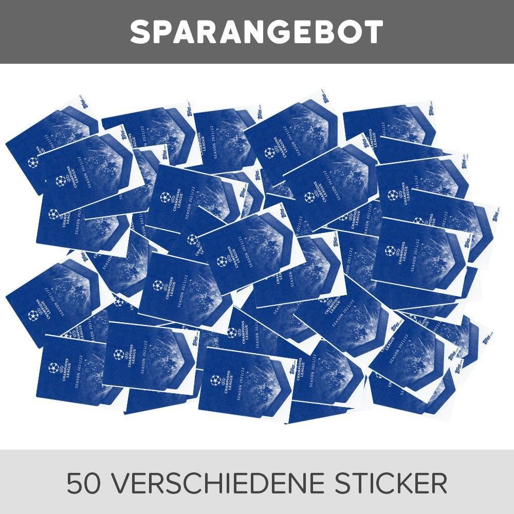 Topps Sammelkarte Champions League 21/22 - 50 verschiedene Sticker (zufällige Auswahl)