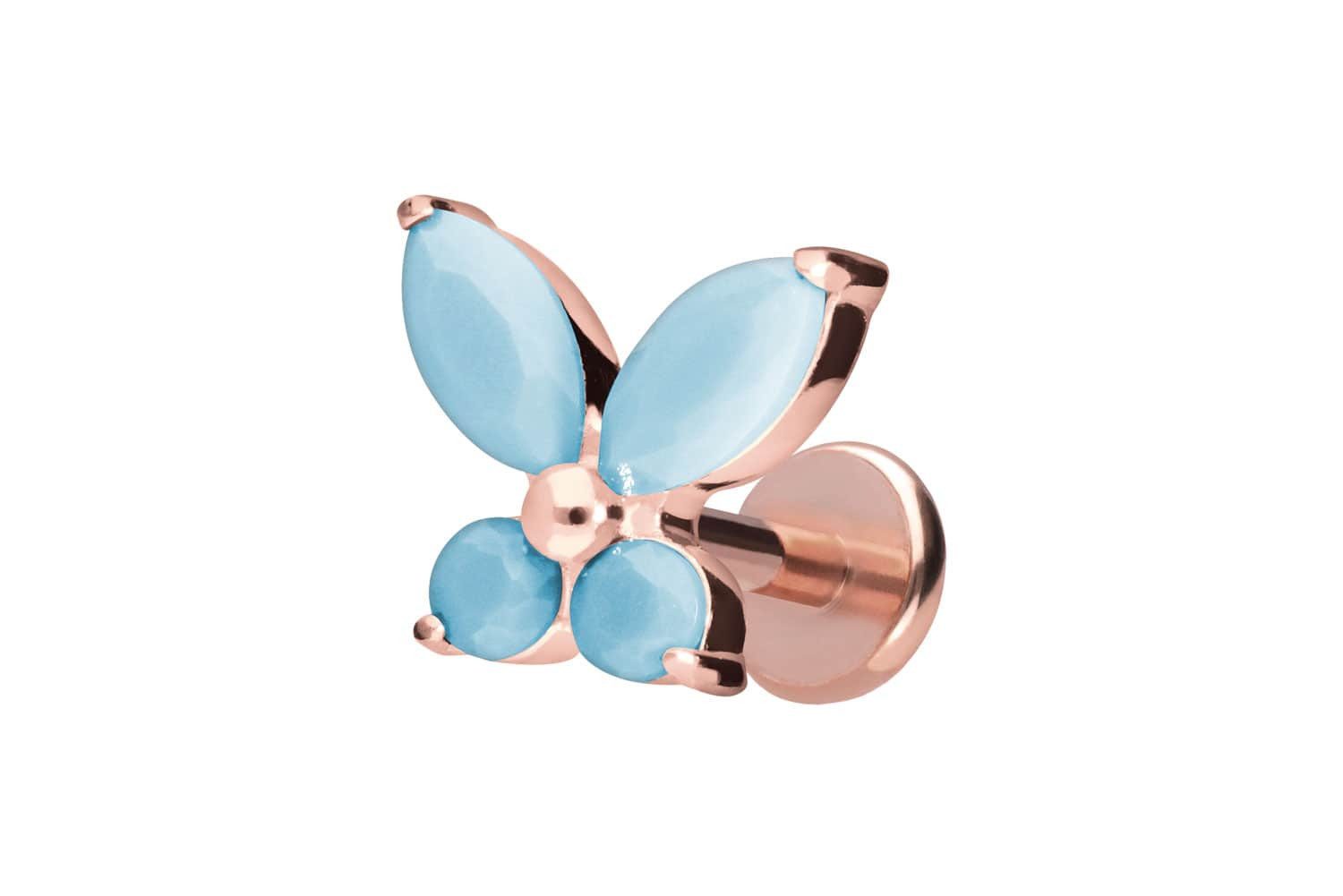 PIERCINGLINE Piercing-Set Titan Labret mit Push Fit SCHMETTERLING + SYNTHETISCHE TÜRKISE (Labrets, 1-tlg)