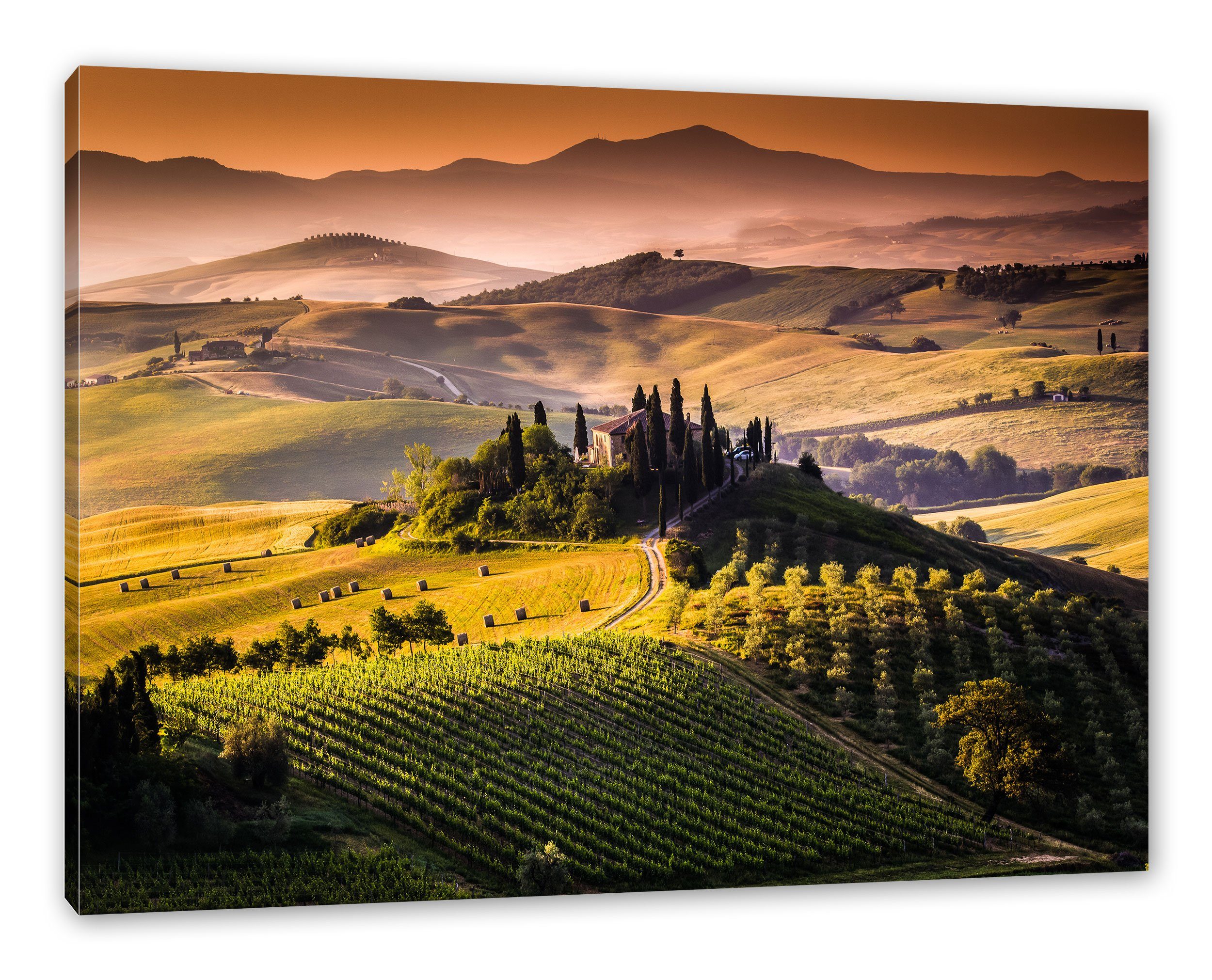 Pixxprint Leinwandbild Wunderschöne Toskana Landschaft, Wunderschöne Toskana Landschaft (1 St), Leinwandbild fertig bespannt, inkl. Zackenaufhänger
