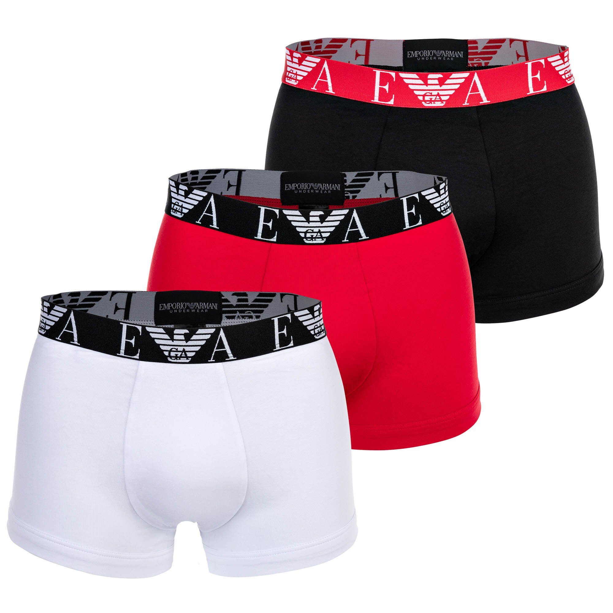 Emporio Armani Boxer Herren Boxershorts, 3er Pack - BOLD MONOGRAM Schwarz/Weiß/Rot