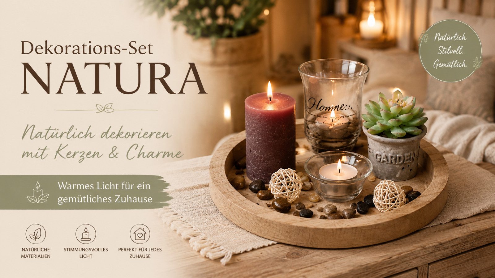 Weltbild Dekofigur Deko-Set Natura mit Kerzen Holz Tannenzapfen Weihnachtsdeko Tischdeko, Adventsdeko Kerzendeko Naturdeko Winterdeko Dekoset Holzdeko – Bild 5 von 5