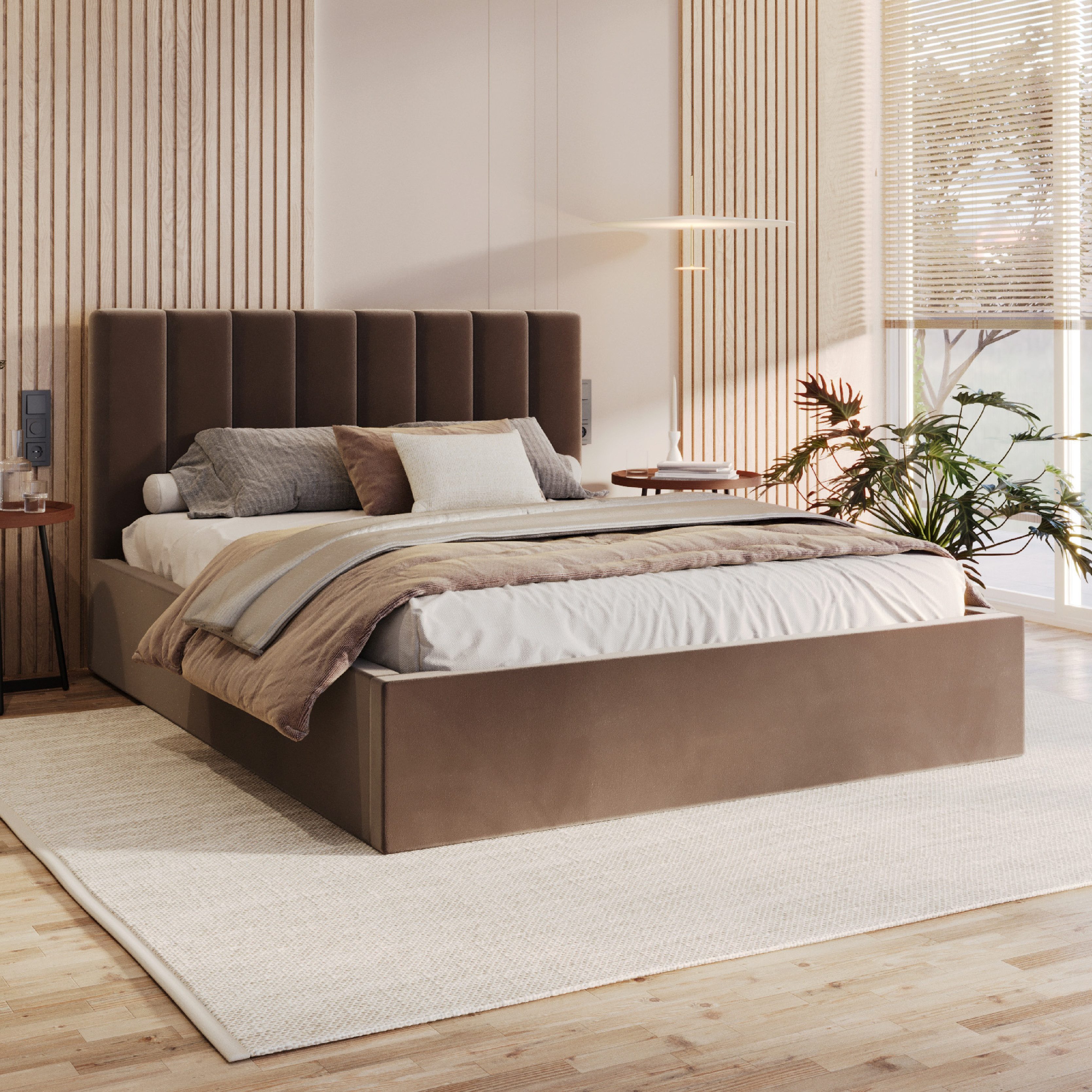 FDM Polsterbett OSKAR modern mit Bettkasten MADE IN EU - mit Trinity Velours Bezug (verfügbar 90x200 120x200 140x200 160x200 180x200cm, Bettrahmen, Bett, mit großen gepolsterten Kopfteil, mit Bettkasten zum aufklappen), Hebbarer Metallrahmen, Bettkasten, mit/ohne Matratze