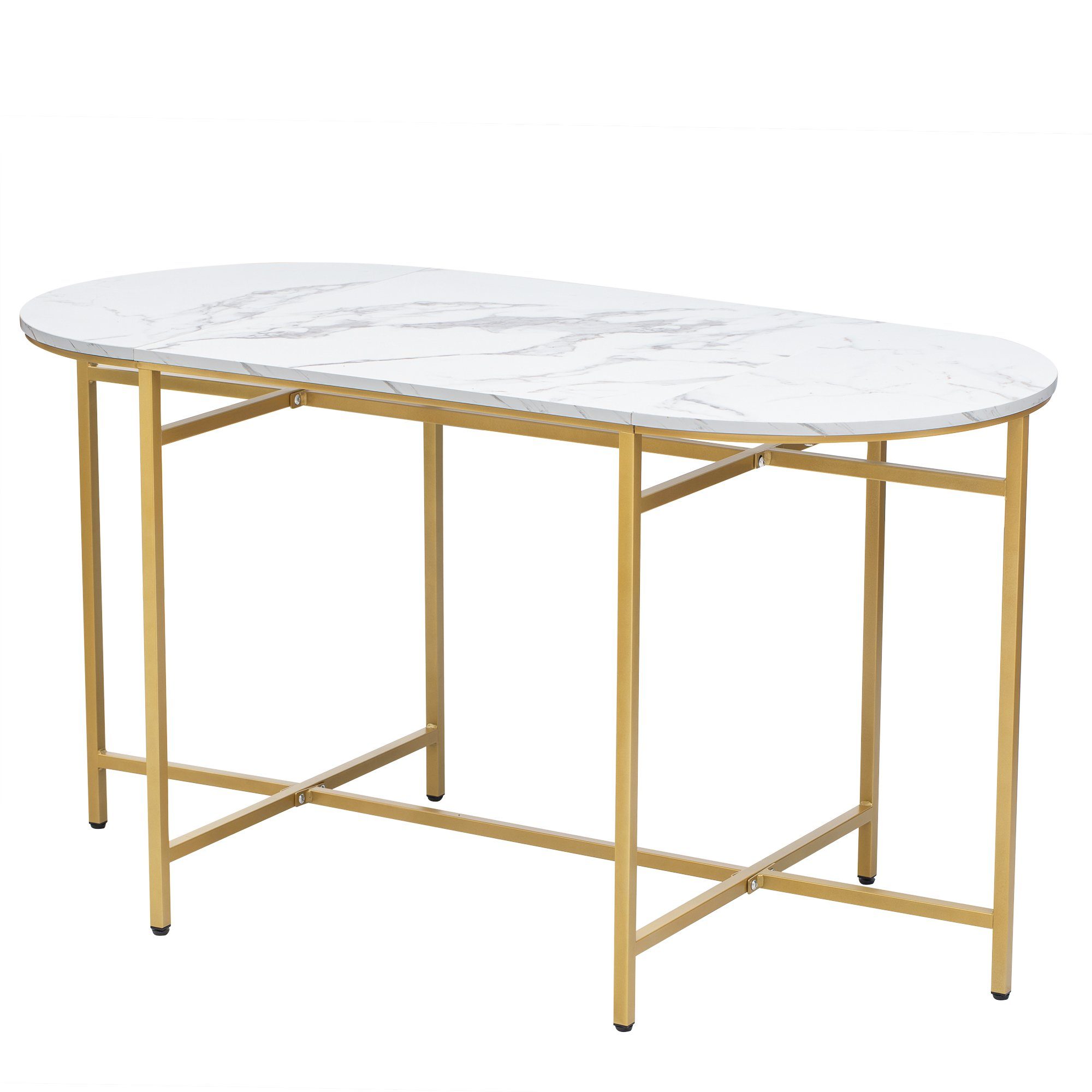 HAUSS SPLOE Essgruppe Esstisch belastbar weißer Set Essgruppe 140*70*76cm, Gold+Weiß+Grau ausStahlrahmen Stühle Moderner und Esstisch (6-tlg., 120 kg), Küchen und Set, mit Küchen Gold Esstisch