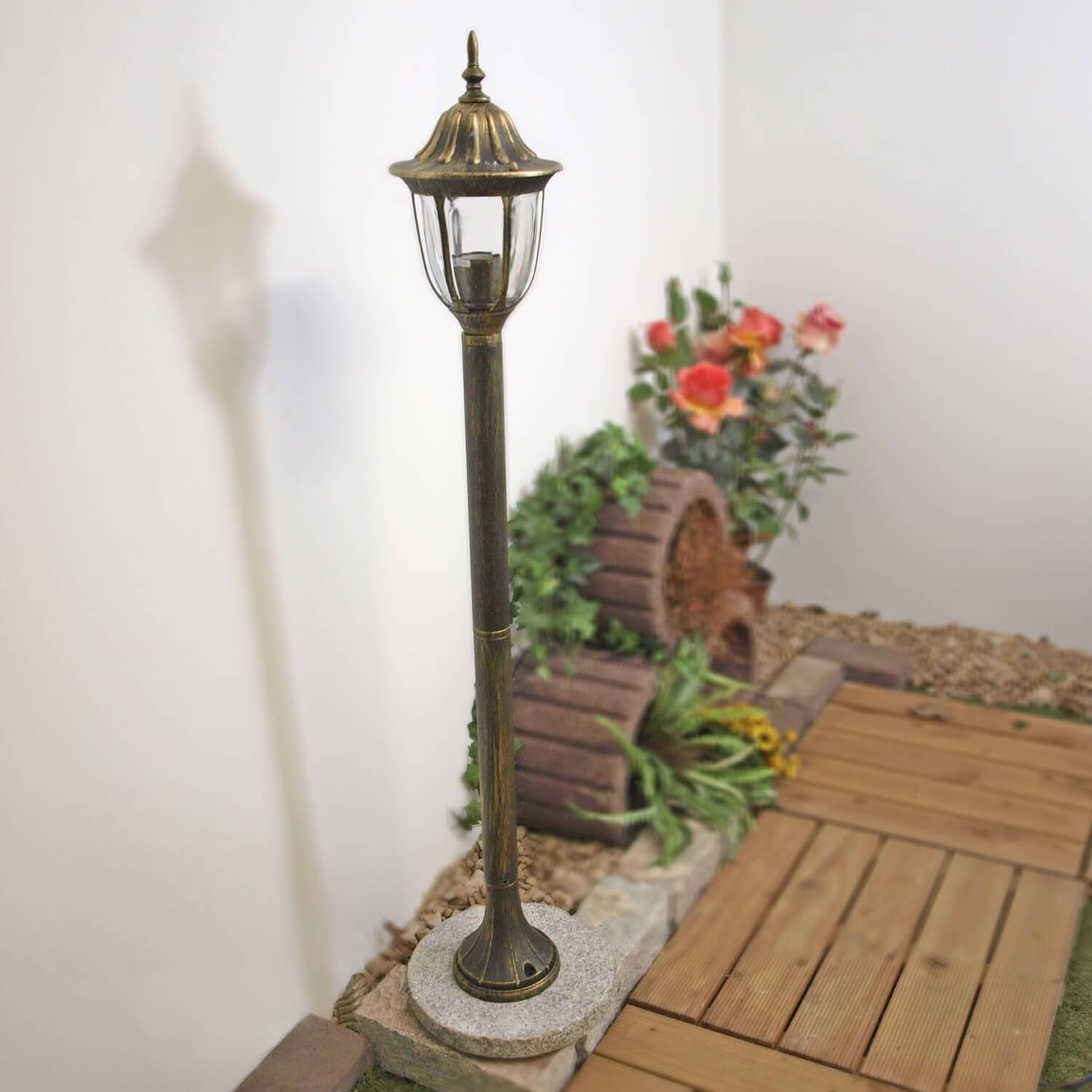 Licht-Erlebnisse Außen-Stehlampe MILANO, ohne Leuchtmittel, Wegeleuchte Gold Antik wetterfest Balkon Hof Terrasse Lampe | Standleuchten