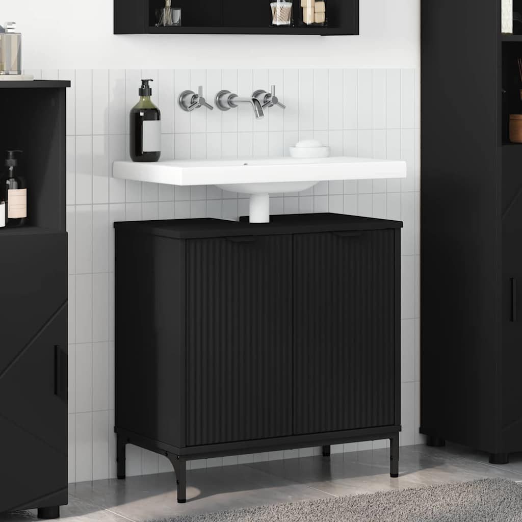 vidaXL Badezimmerspiegelschrank Waschbeckenschrank Schwarz 60,5 x 33,5 x 61 cm Holzwerkstoff (1-St)