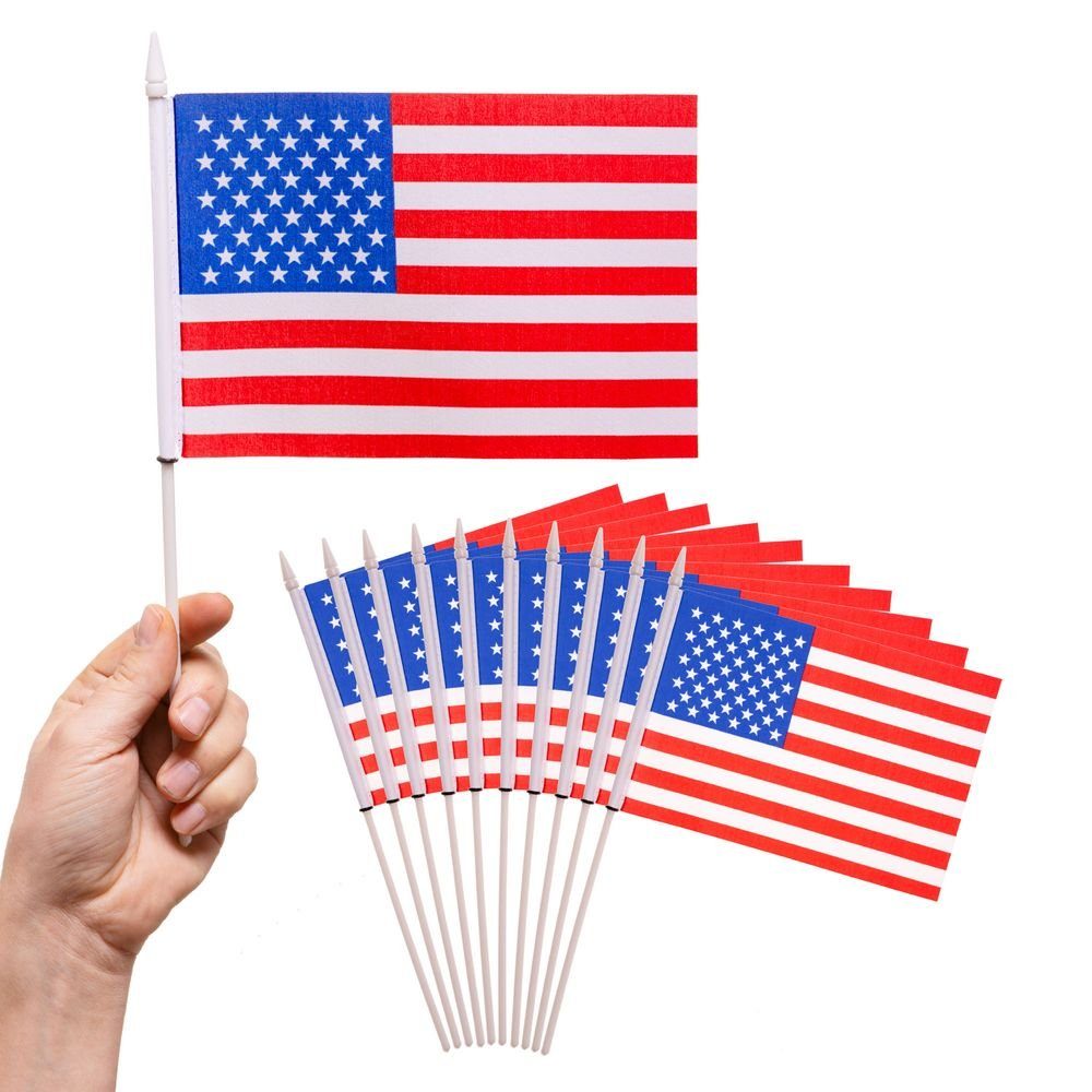 PHENO Deko), Flagge FLAGS Stockfahne USA zur Handflagge (10er mit Handfahne Flaggen Fähnchen Set Amerika Stab