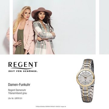 Regent Funkuhr Regent Damen-Armbanduhr grau gold Analog, Damen Funkuhr rund, klein (ca. 29mm), Titan, Goldarmband