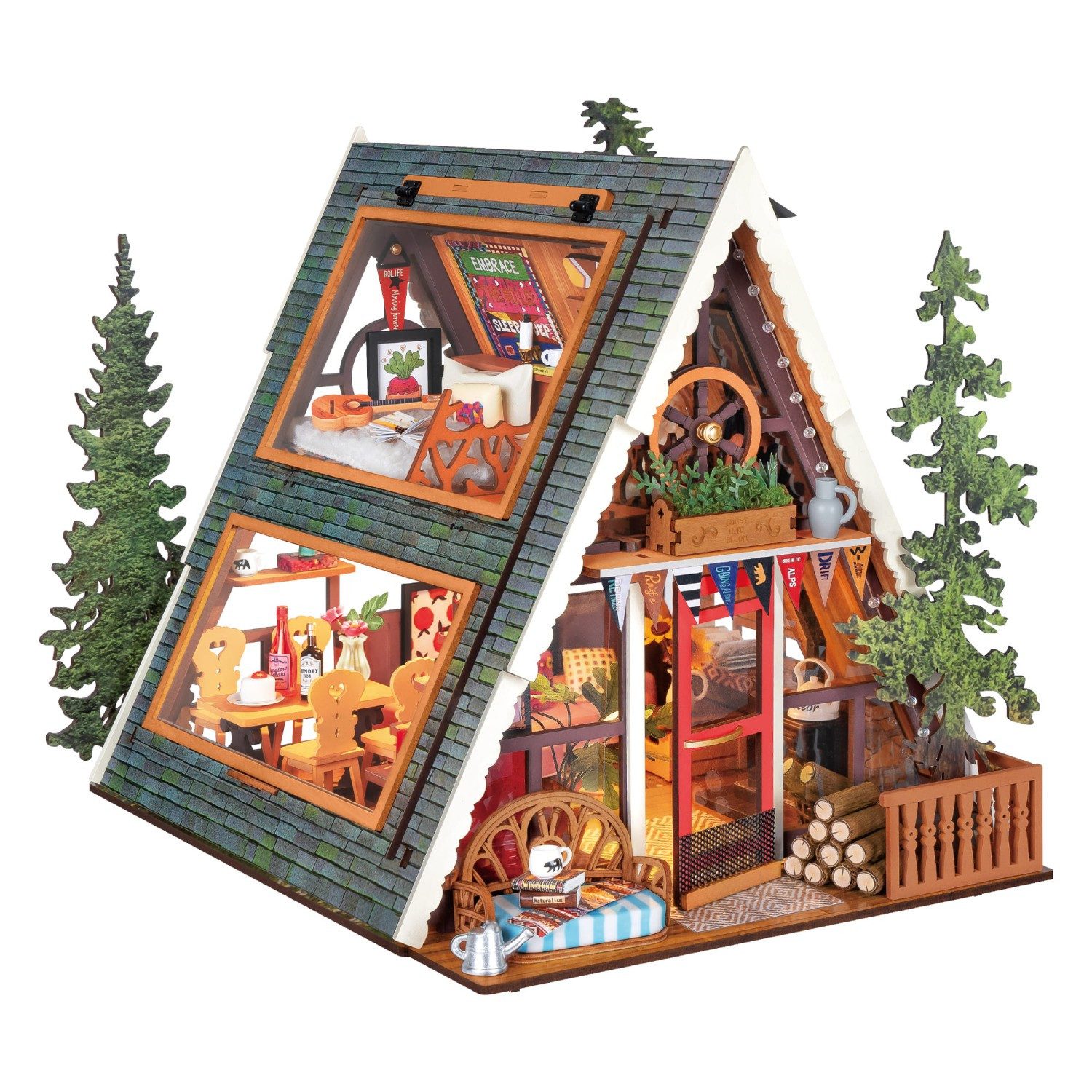 ROLIFE 3D-Puzzle DIY Miniaturhaus "A-Frame-Cabin", Puzzleteile