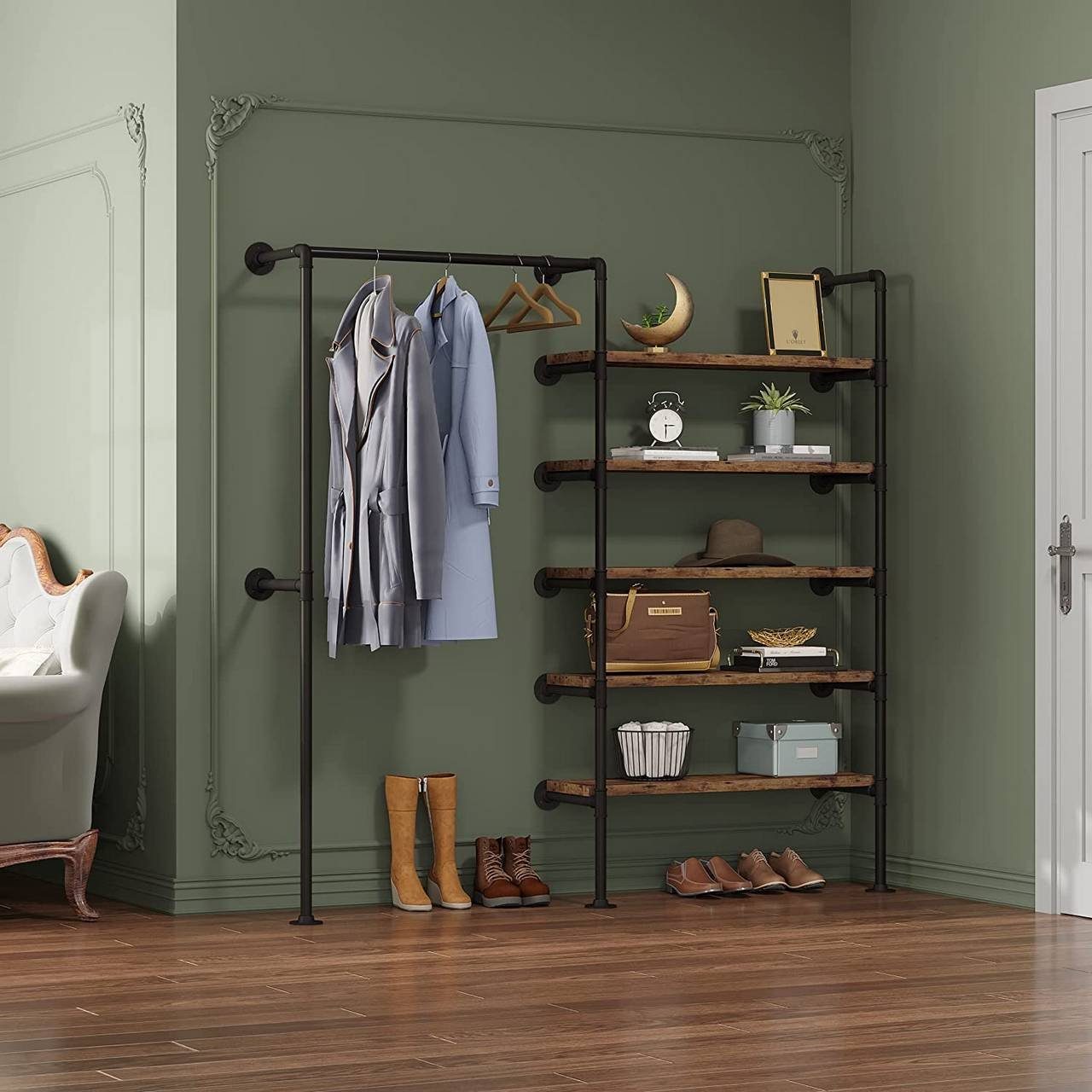 Woltu Kleiderständer, (1 St), mit Ablagen, Kleiderstange, Vintage Industria günstig online kaufen