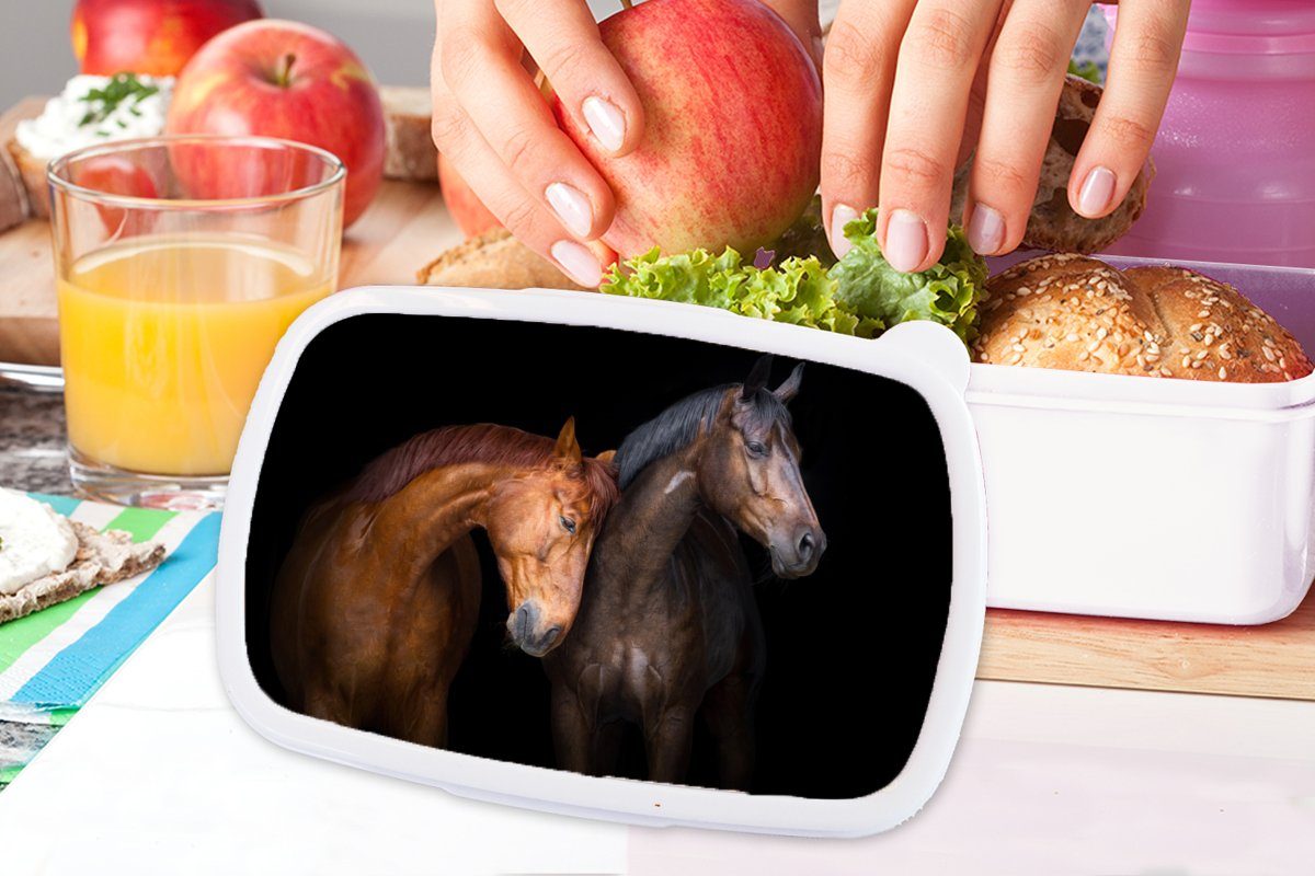 Braun, Jungs - weiß Lunchbox Mädchen - Brotbox Kinder - und Tiere Pferde für Brotdose, Erwachsene, Kunststoff, (2-tlg), und für MuchoWow Porträt