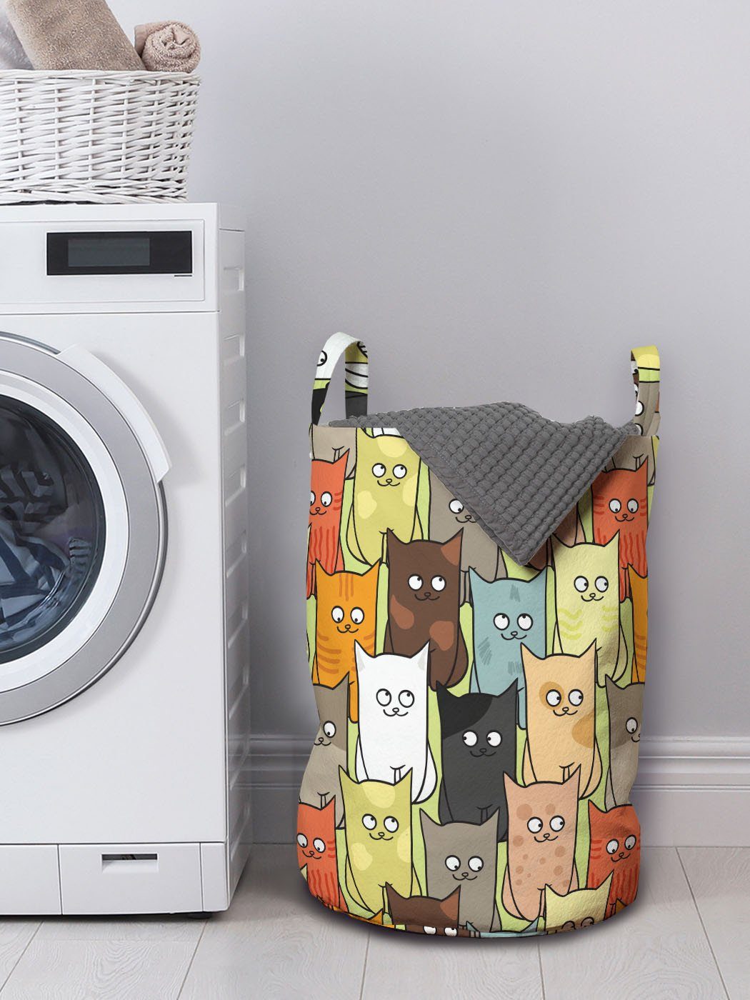 Abakuhaus Wäschesäckchen Waschsalons, mit für Katzen Cartoon Wäschekorb farbige Lustige Griffen Kordelzugverschluss