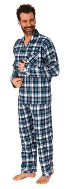 Normann Pyjama Herren Flanell Schlafanzug lang, durchknöpfbarer Pyjama in Karo-Optik
